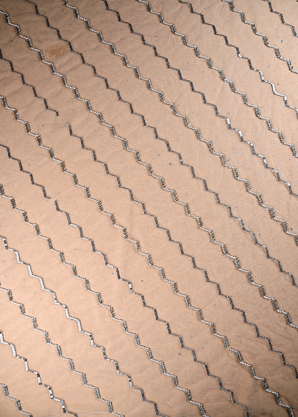 (Pre Cut 2.5 MTR) White Net Fabric With All Over Sequins And Katdana Work 26531