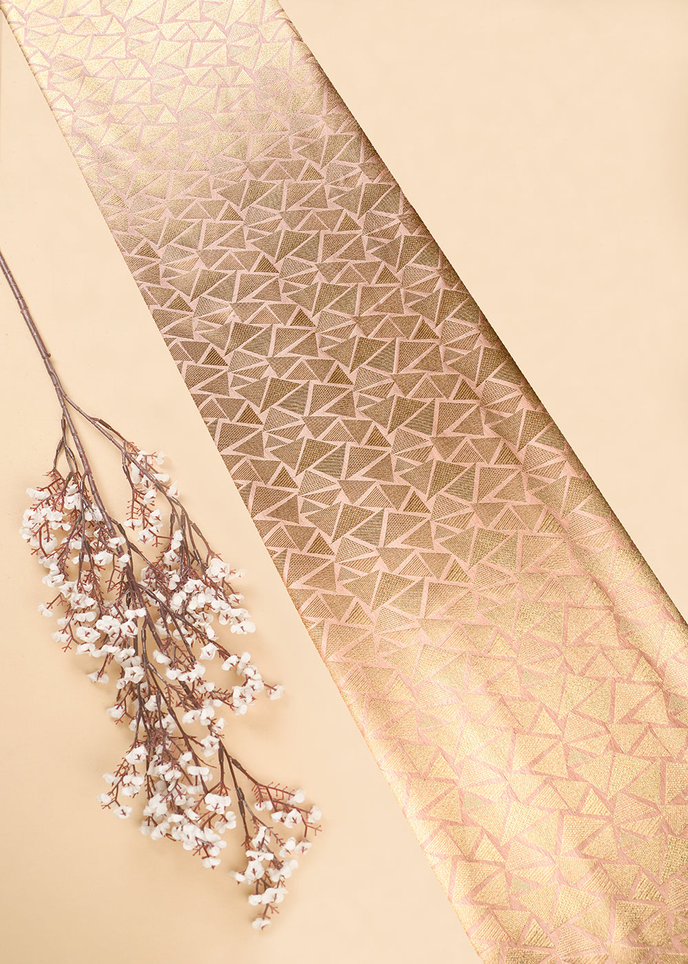 Peach Banarasi Brocade Fabric With All Over Zari Handloom 27026