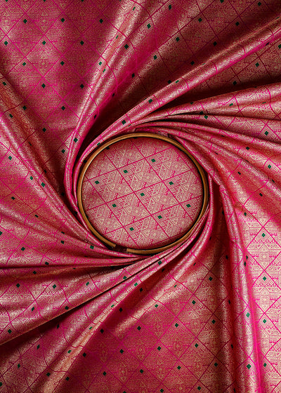 Rani Pink Banarasi Brocade Fabric With All Over Thread And Zari Handloom 27028