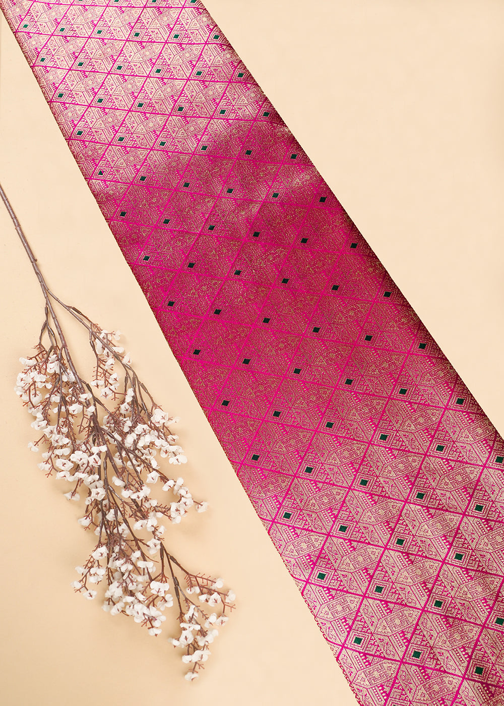 Rani Pink Banarasi Brocade Fabric With All Over Thread And Zari Handloom 27028