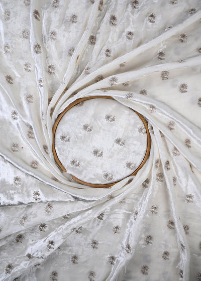 White Dyeable Velvet Fabric With All Over Buti Of Zari And Sequins Work 27068
