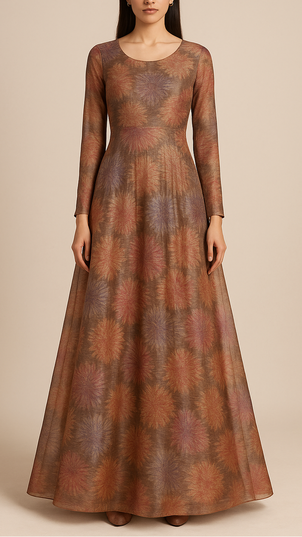Brown Tissue Fabric With All Over Floral Print 19406