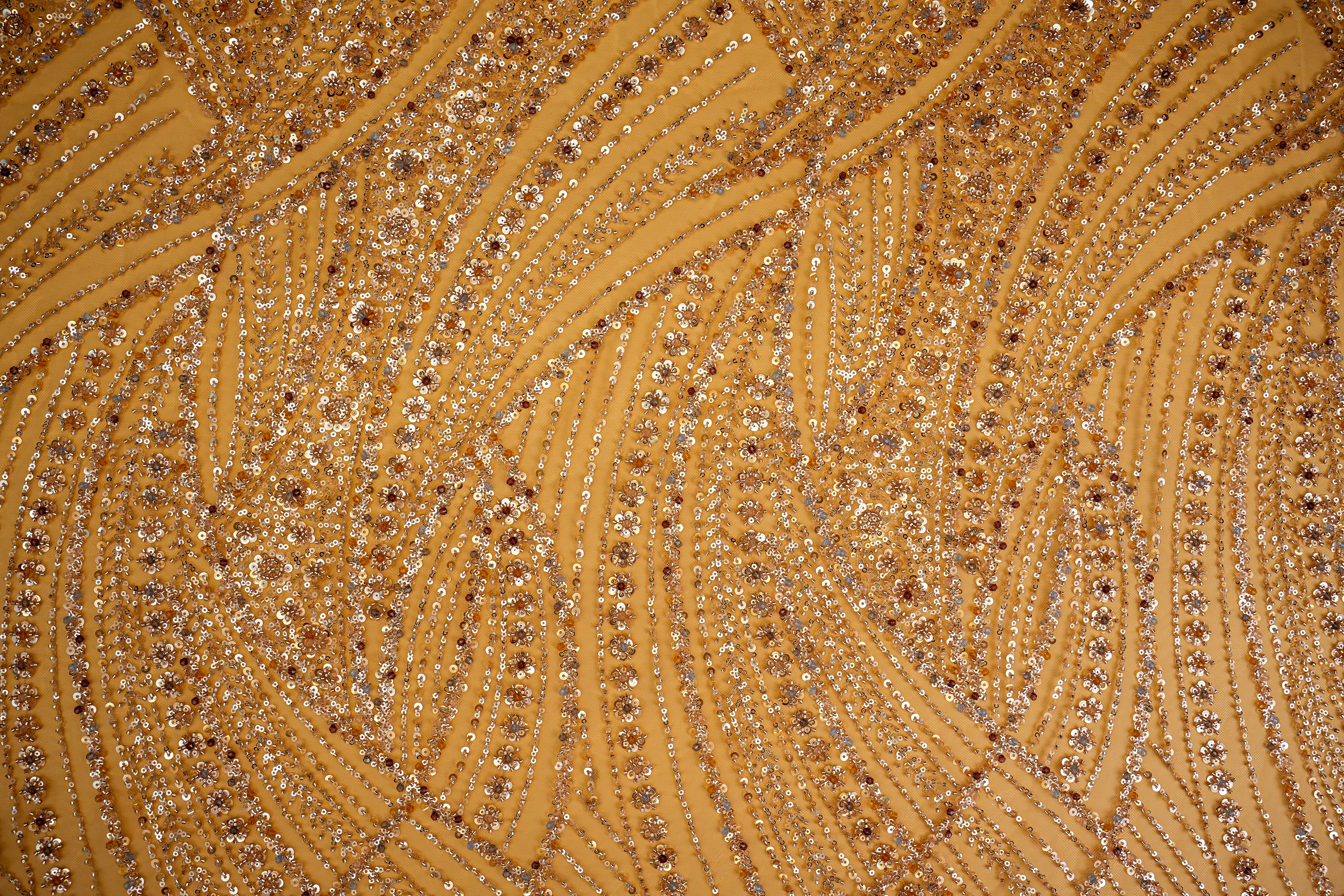 Golden Peach Handwork Net with Gold Sequins, Pearls, and Cut-Dana