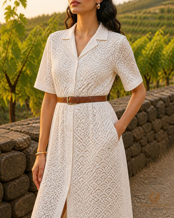 Off White Crochet Fabric With Abstract Pattern Of Thread 20217