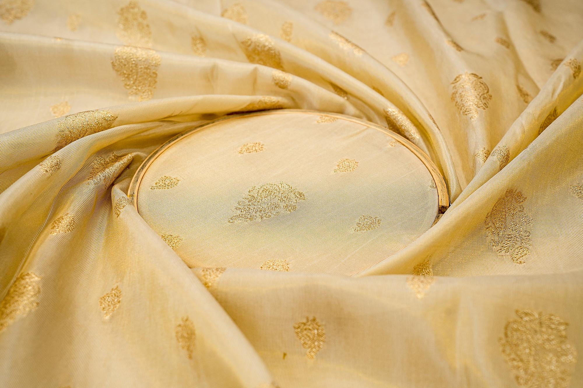 Golden Tissue Fabric With Intricated Banarasi work