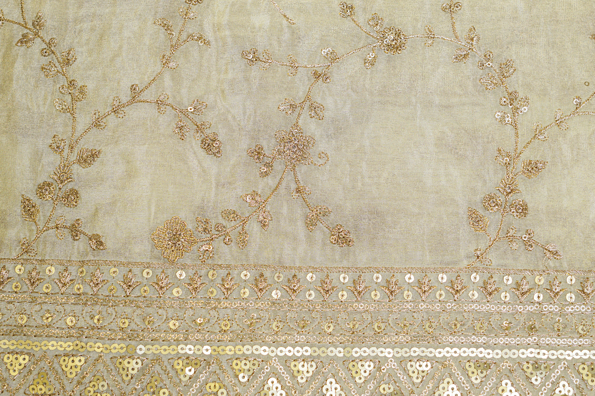 Golden Tissue Fabric With Sequins  And Zari Elegance