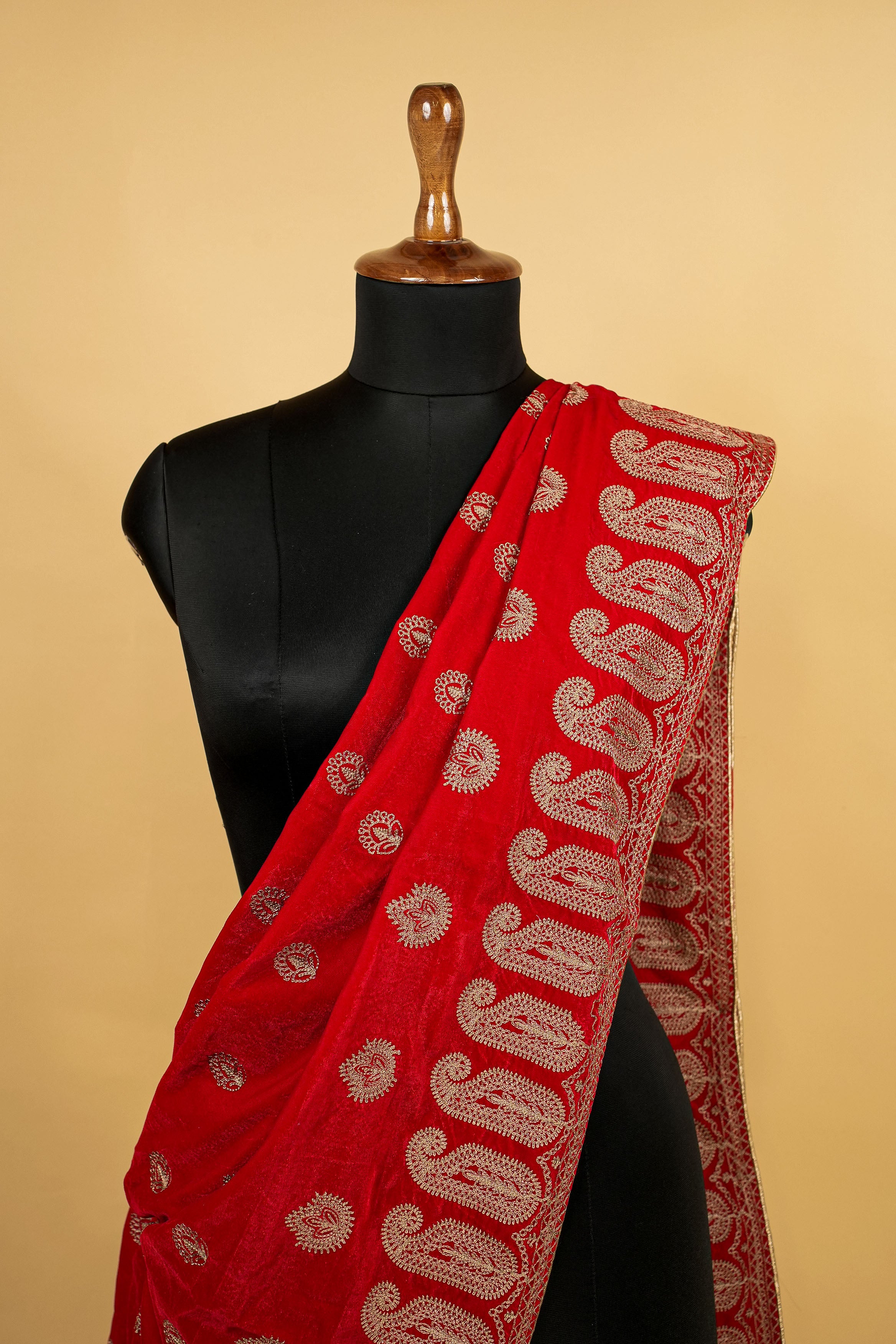 Red Dupatta With Allover Coding Work with Border