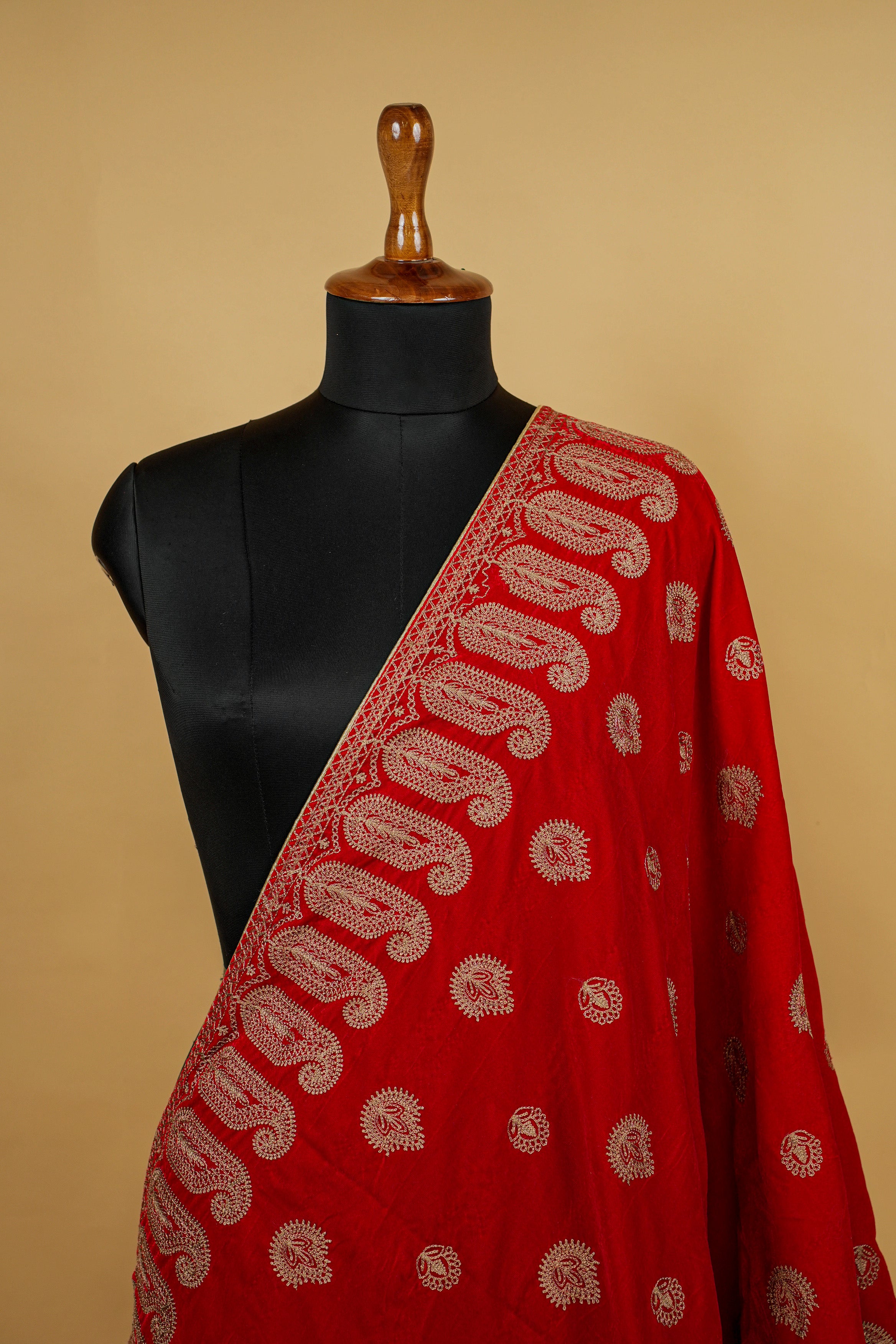 Red Dupatta With Allover Coding Work with Border