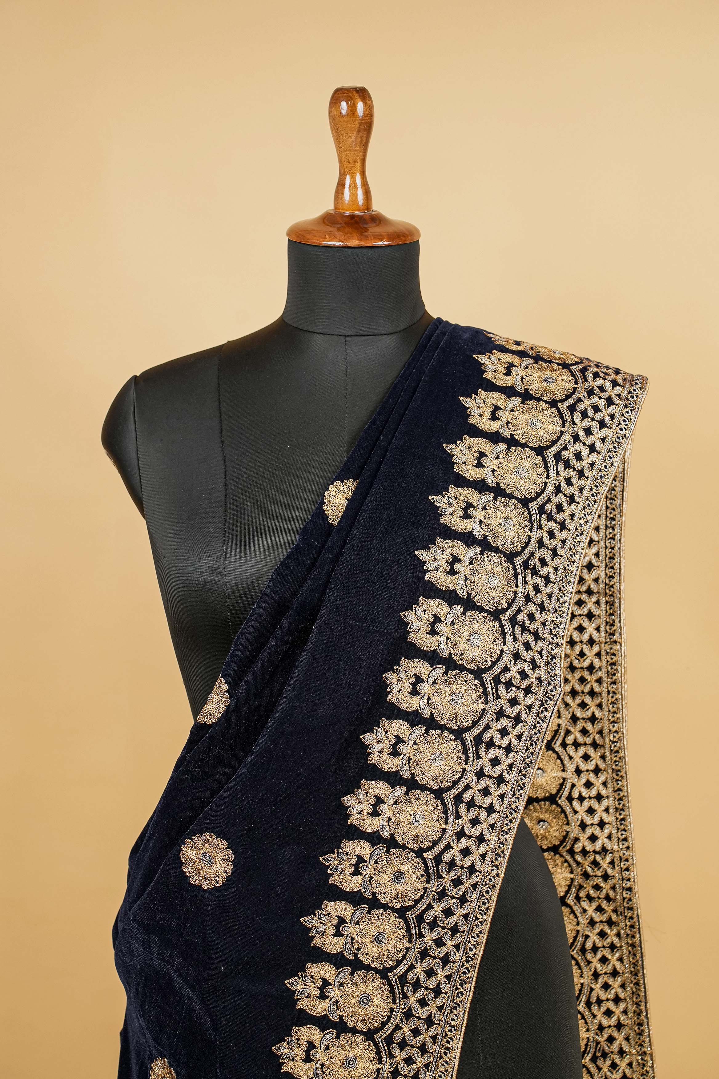 Navy Blue Dupatta With Zari Work With Border