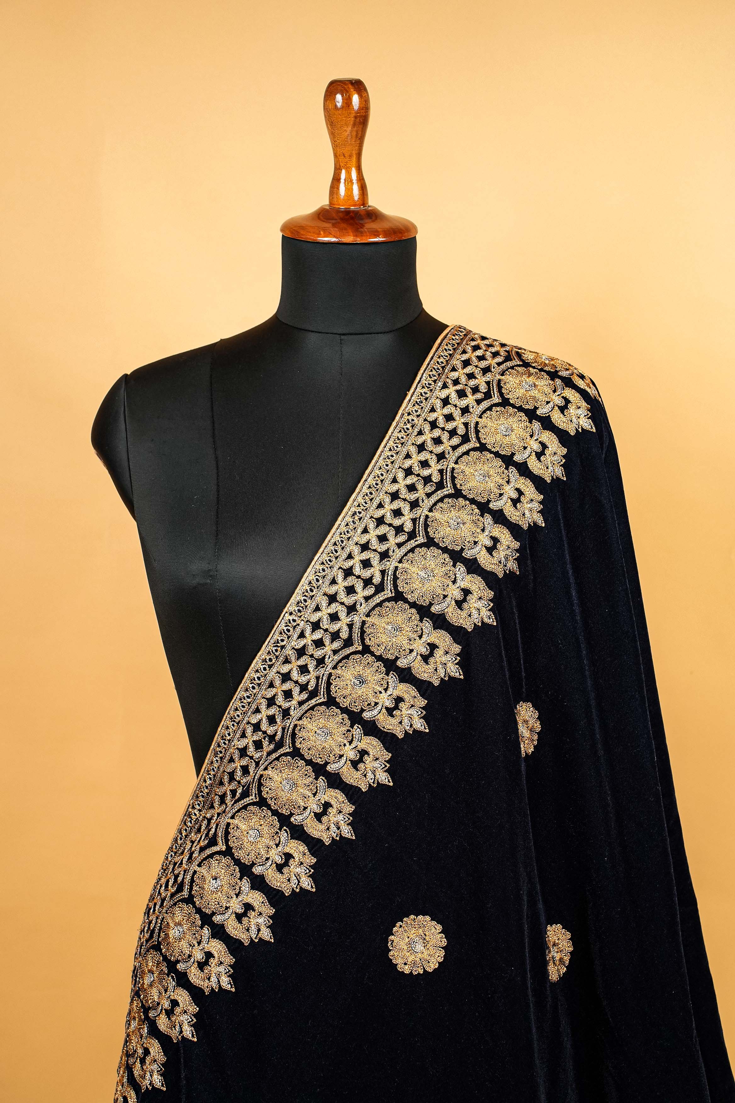 Navy Blue Dupatta With Zari Work With Border