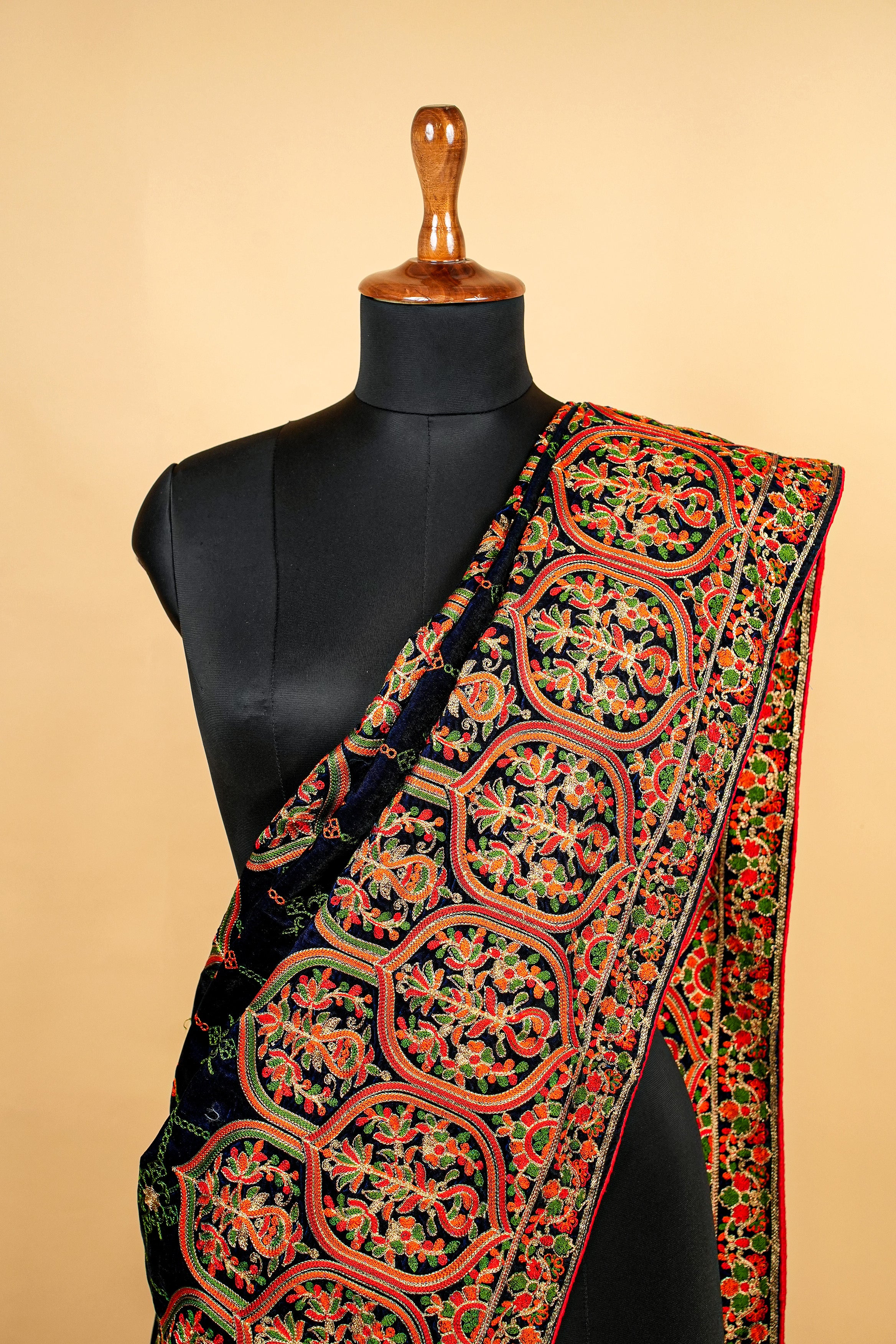 Oxford Blue Dupatta with Multicolor Threadwork and Zari With Border