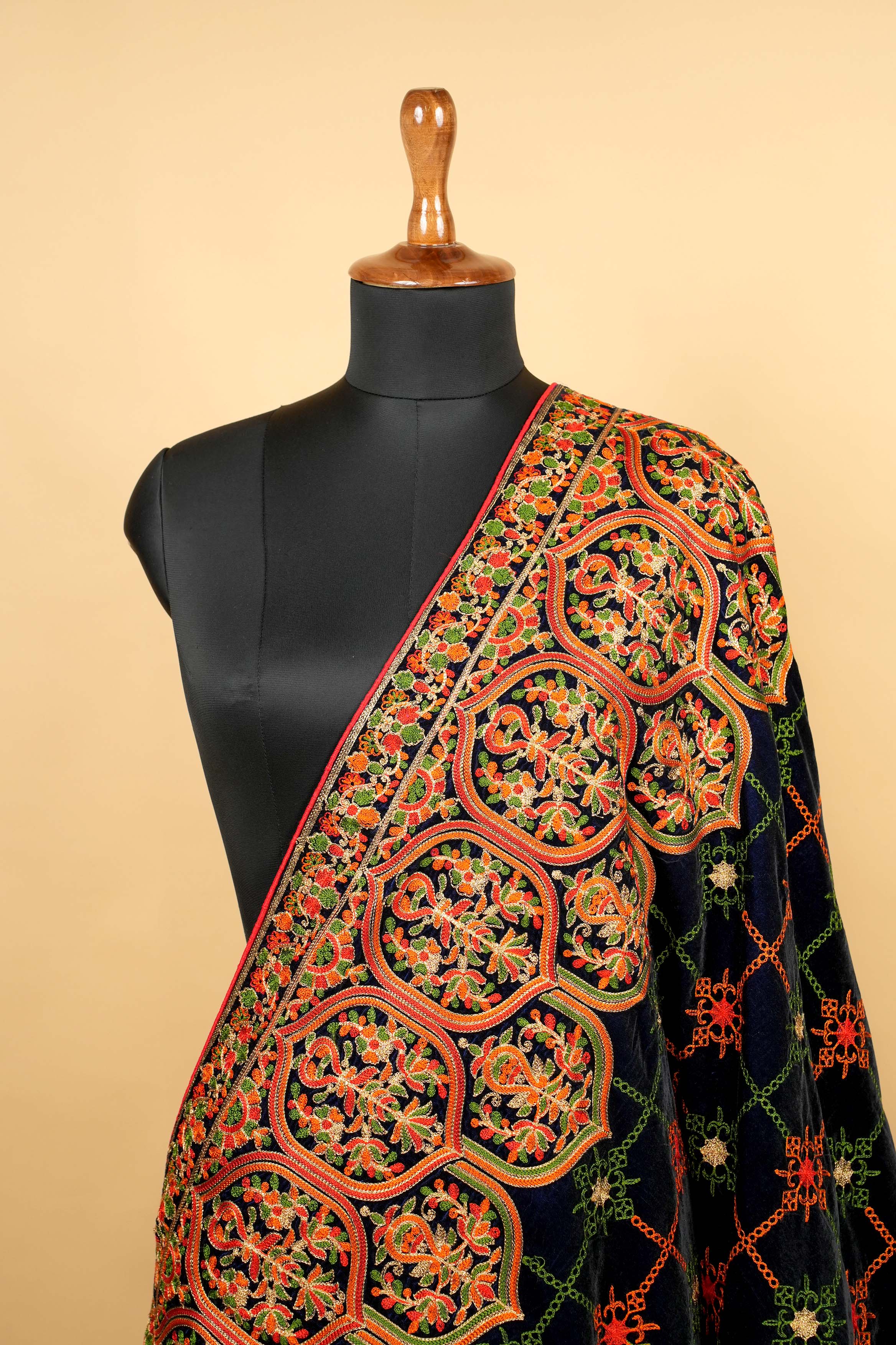 Oxford Blue Dupatta with Multicolor Threadwork and Zari With Border