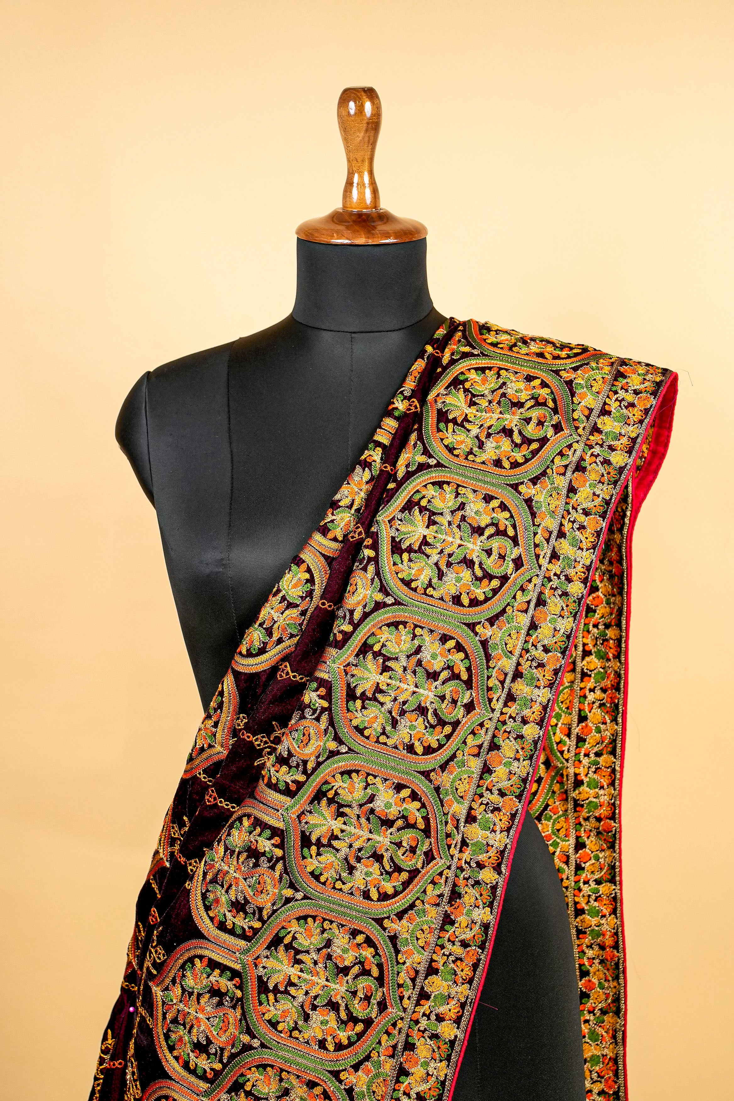 Wine Dupatta with Zari and Sequins Allover work with Border