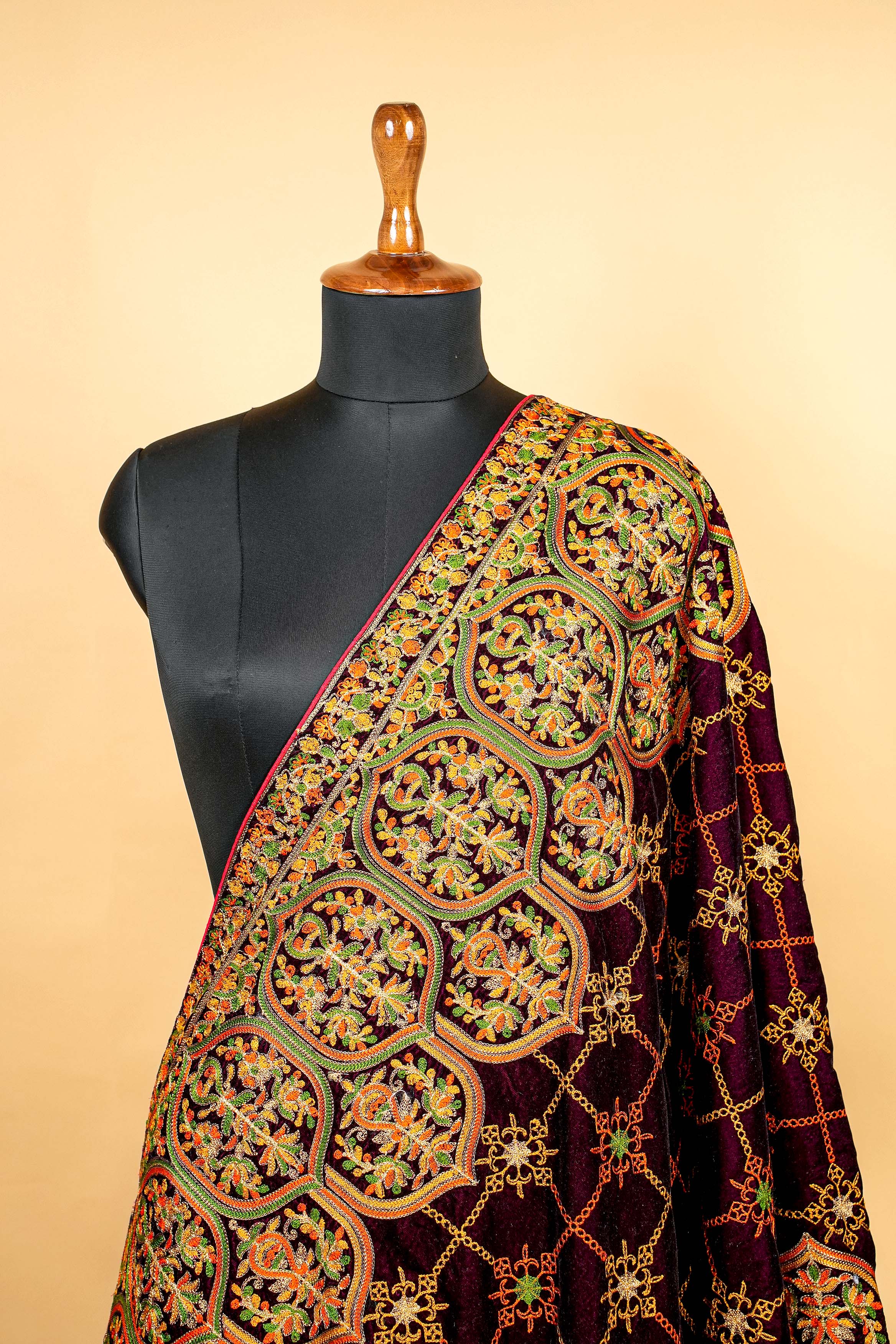 Wine Dupatta with Zari and Sequins Allover work with Border