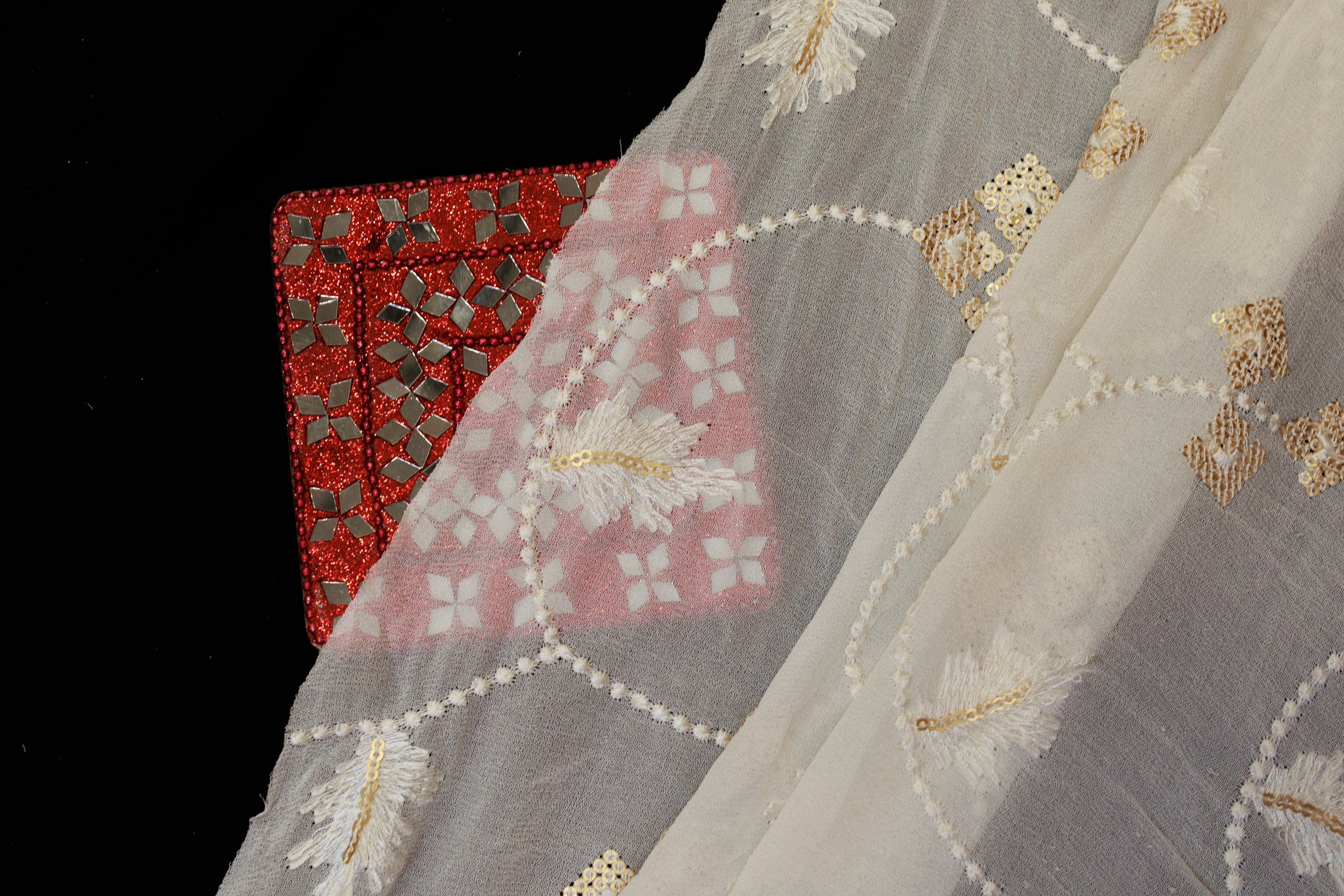 Floral Pattern Thread & Sequins Work Embroidered Georgette Fabric