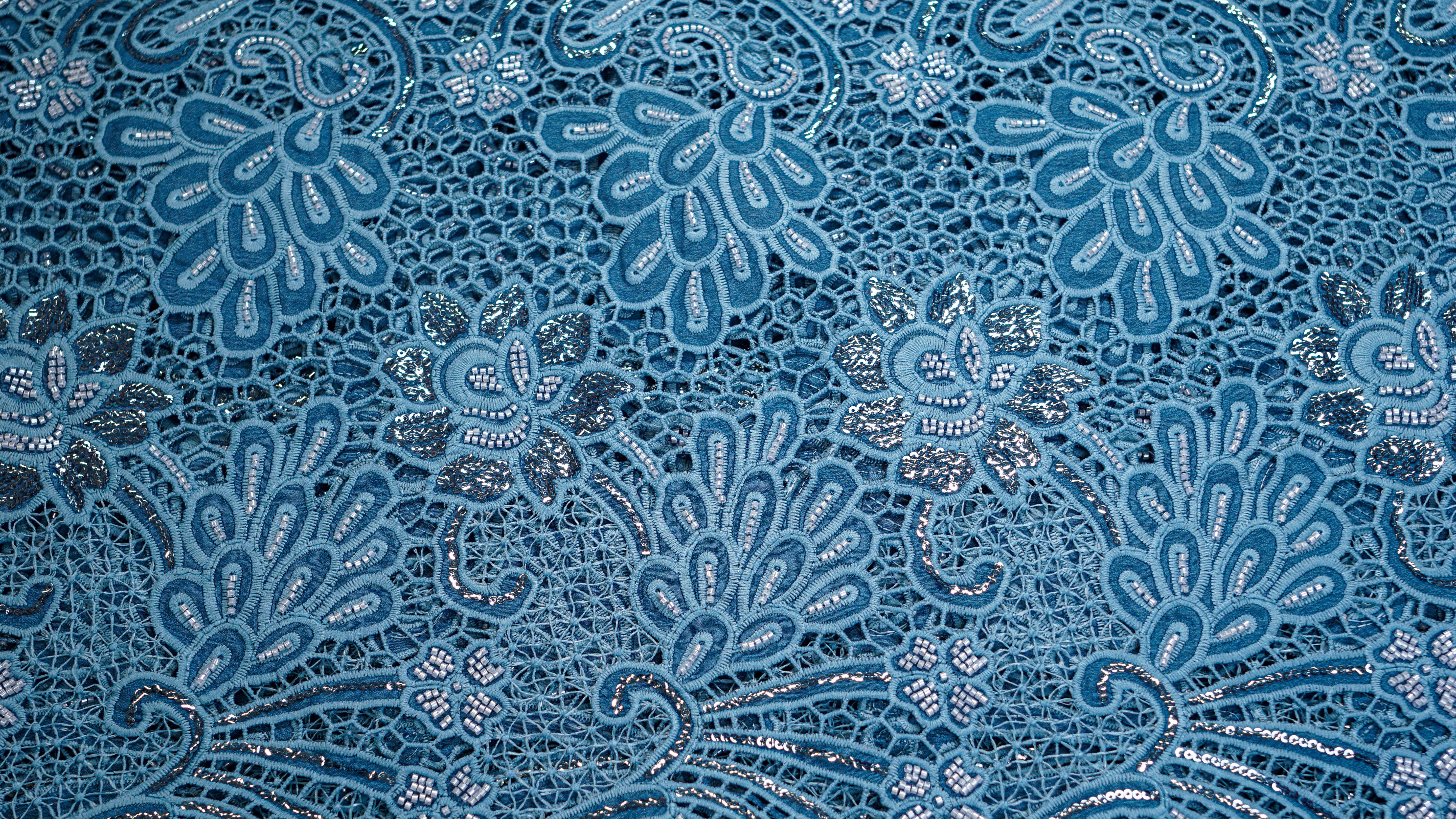 Greyish Blue Embroidered Crepe with Handwork , Threadwork, Sequins, and Scallop Border