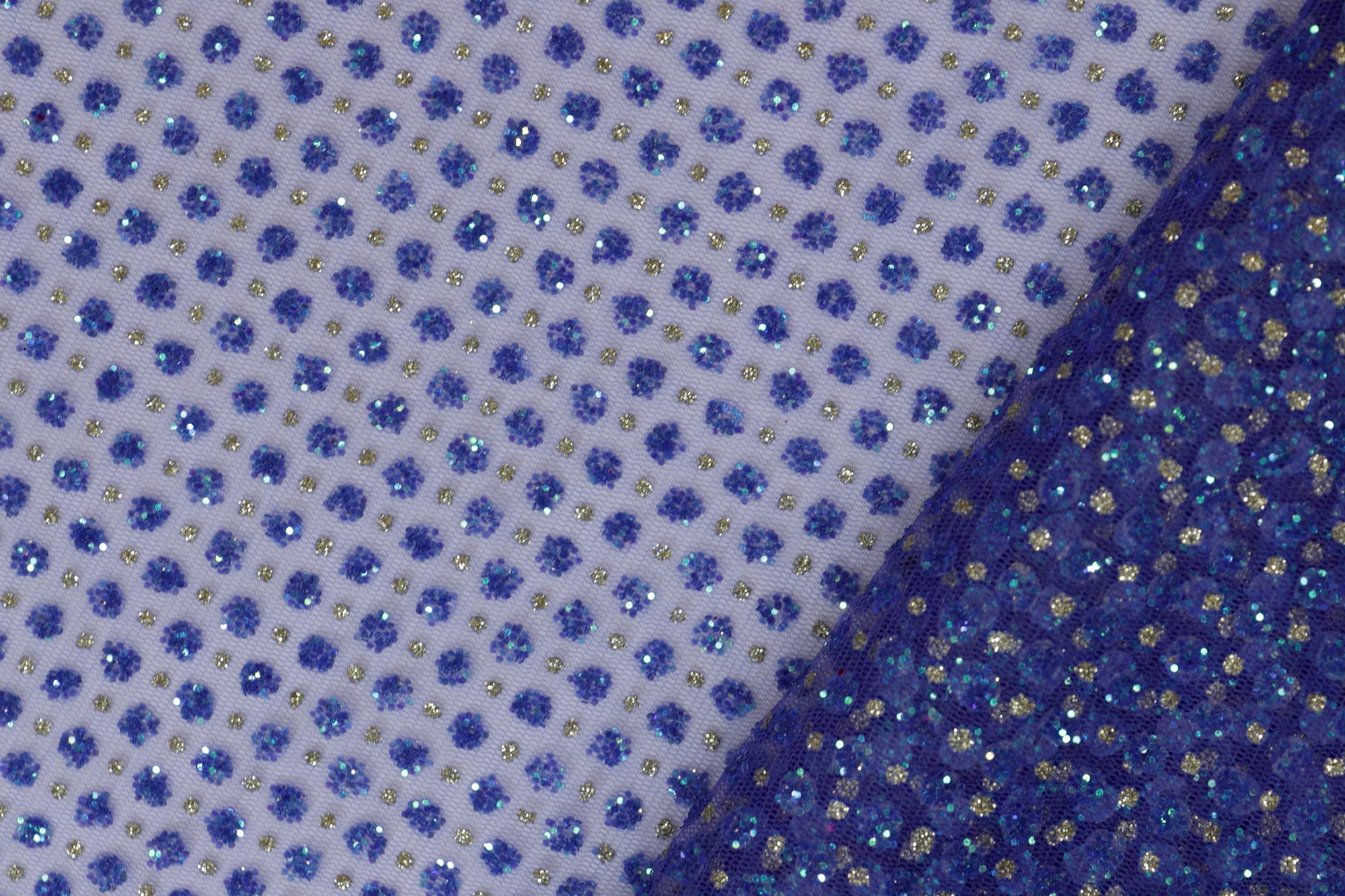 Blue net with glitter overall creating abstract pattern