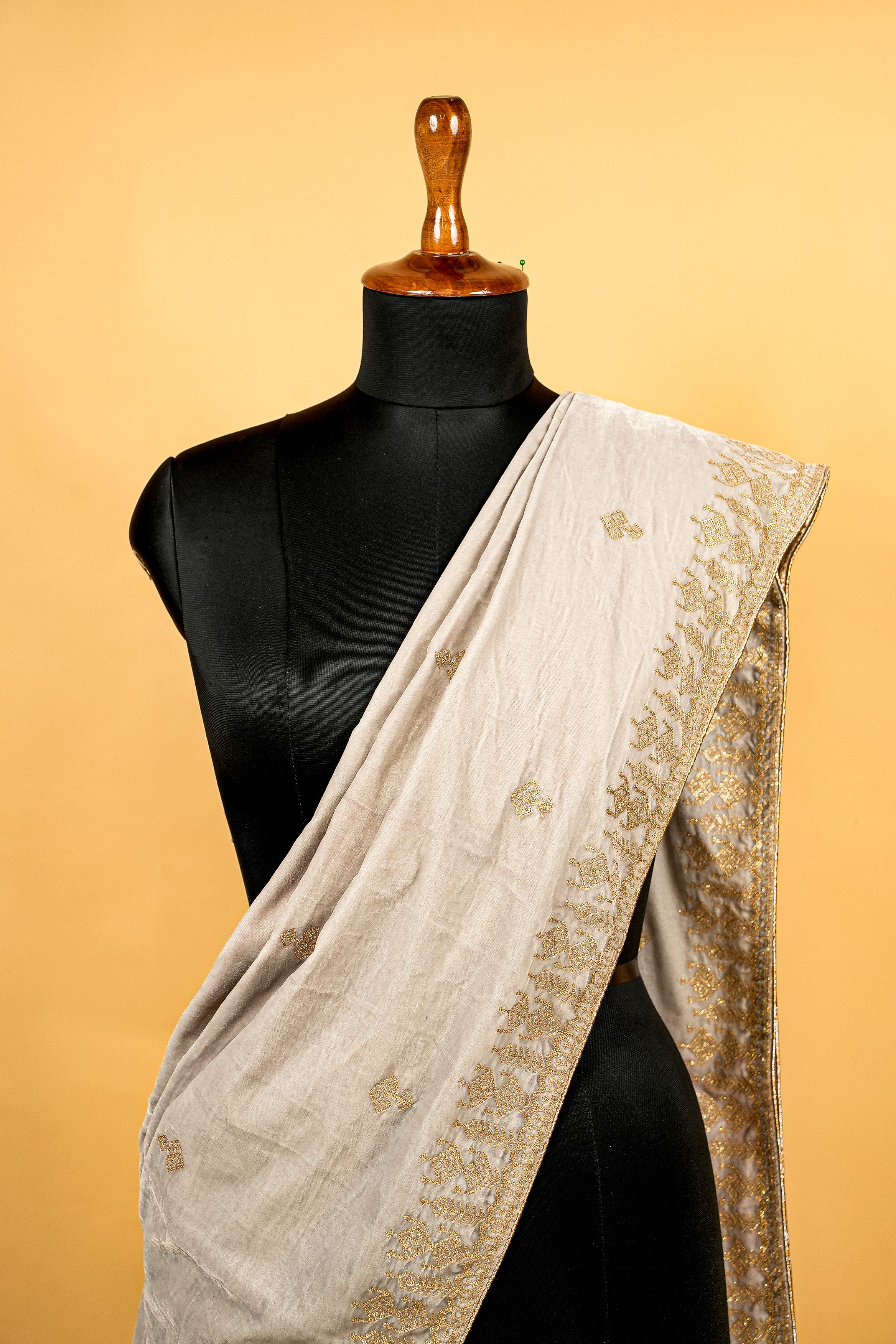 Light Grey Dupatta with Allover Zari and Sequins Butti and Border