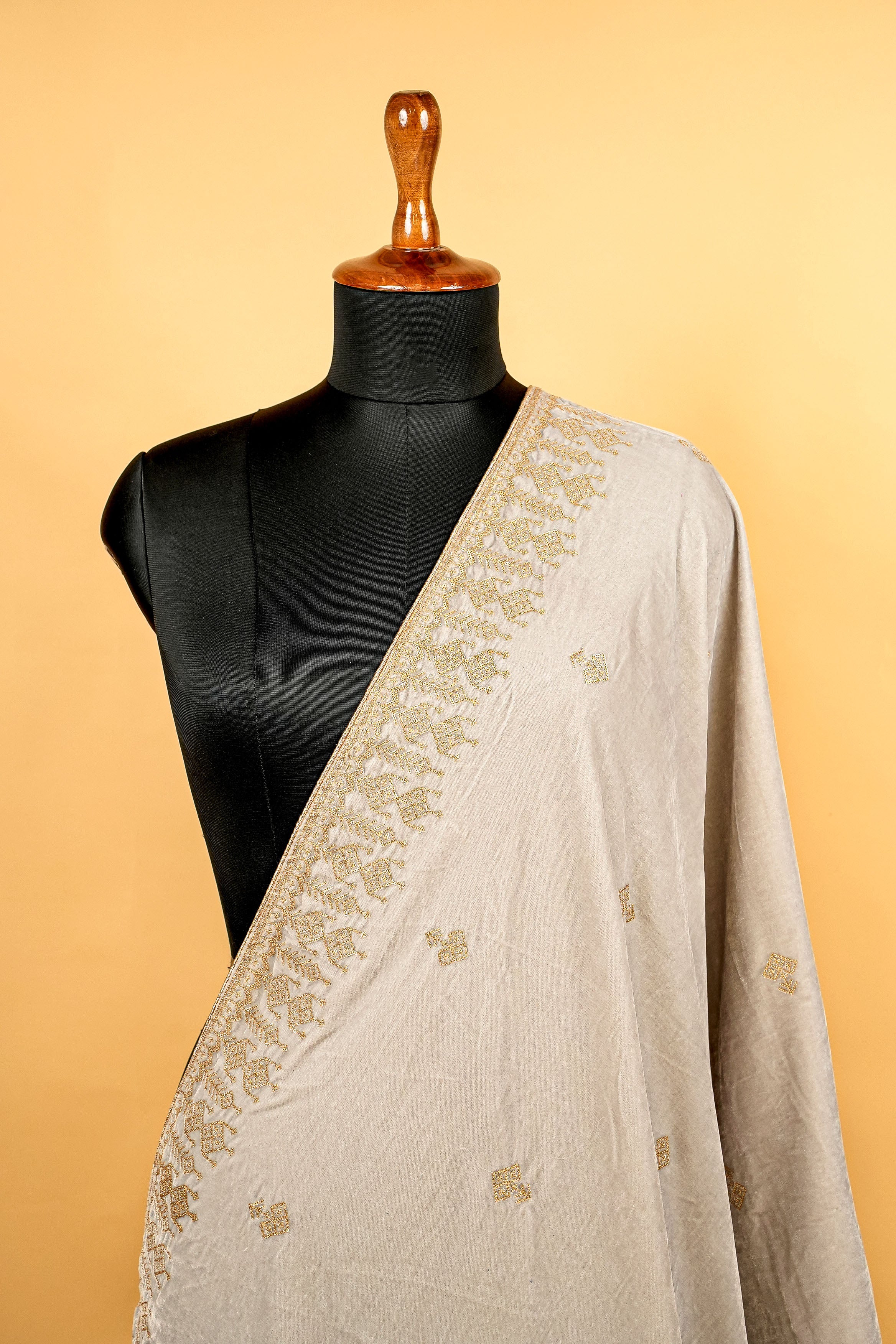 Light Grey Dupatta with Allover Zari and Sequins Butti and Border