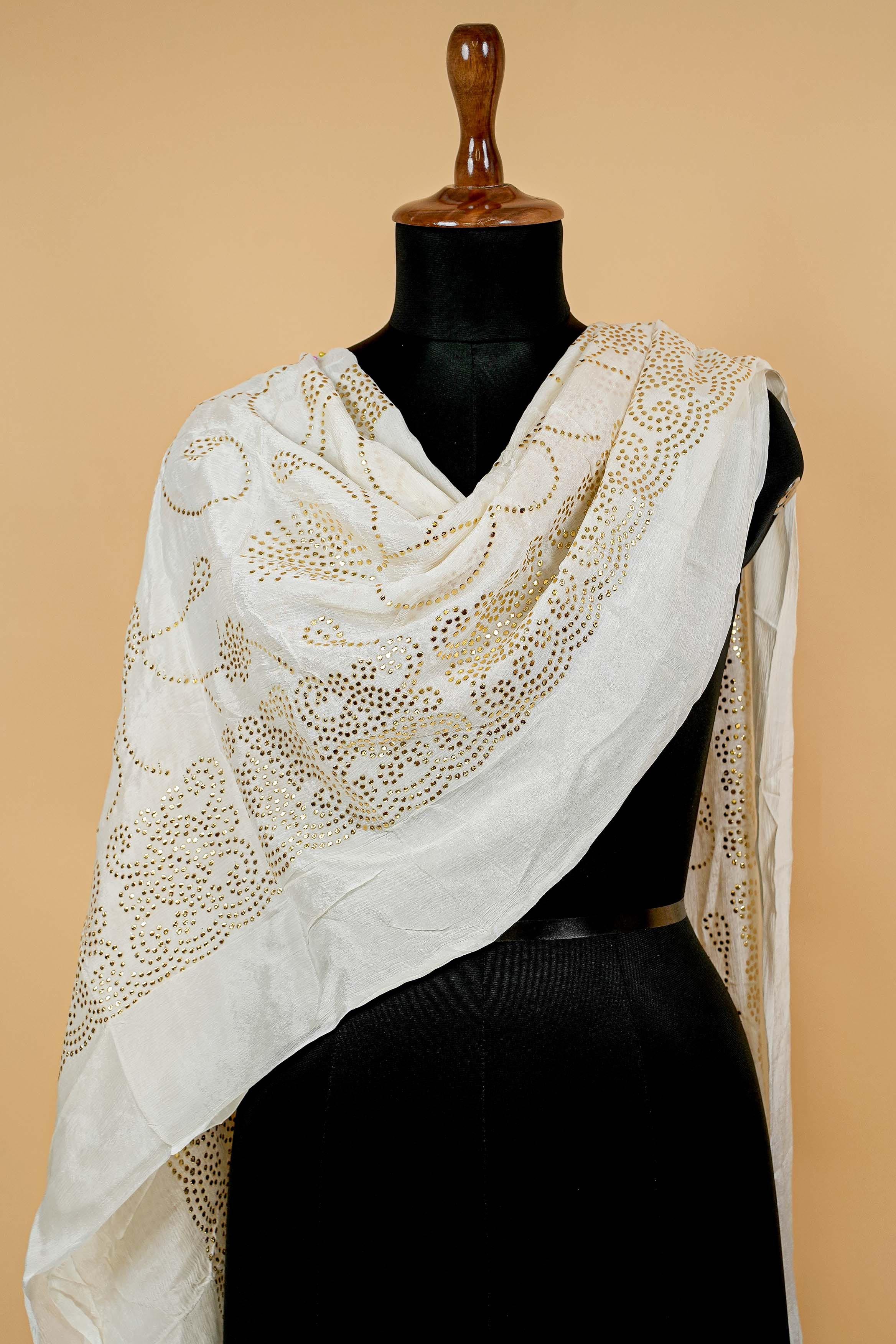 White Dupatta with Mukesh work allover