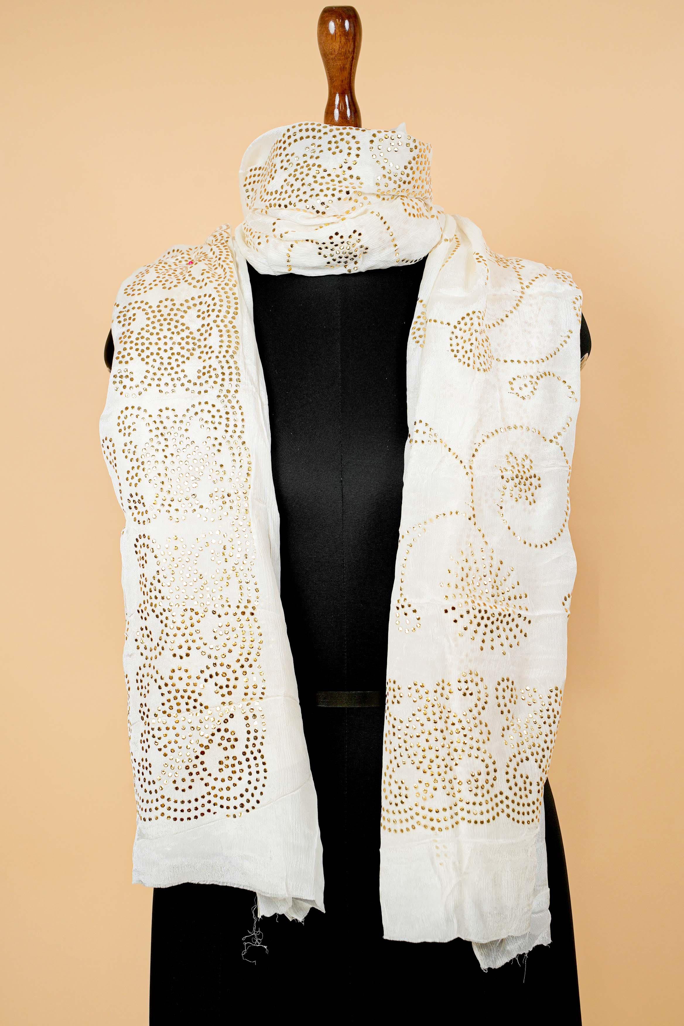 White Dupatta with Mukesh work allover