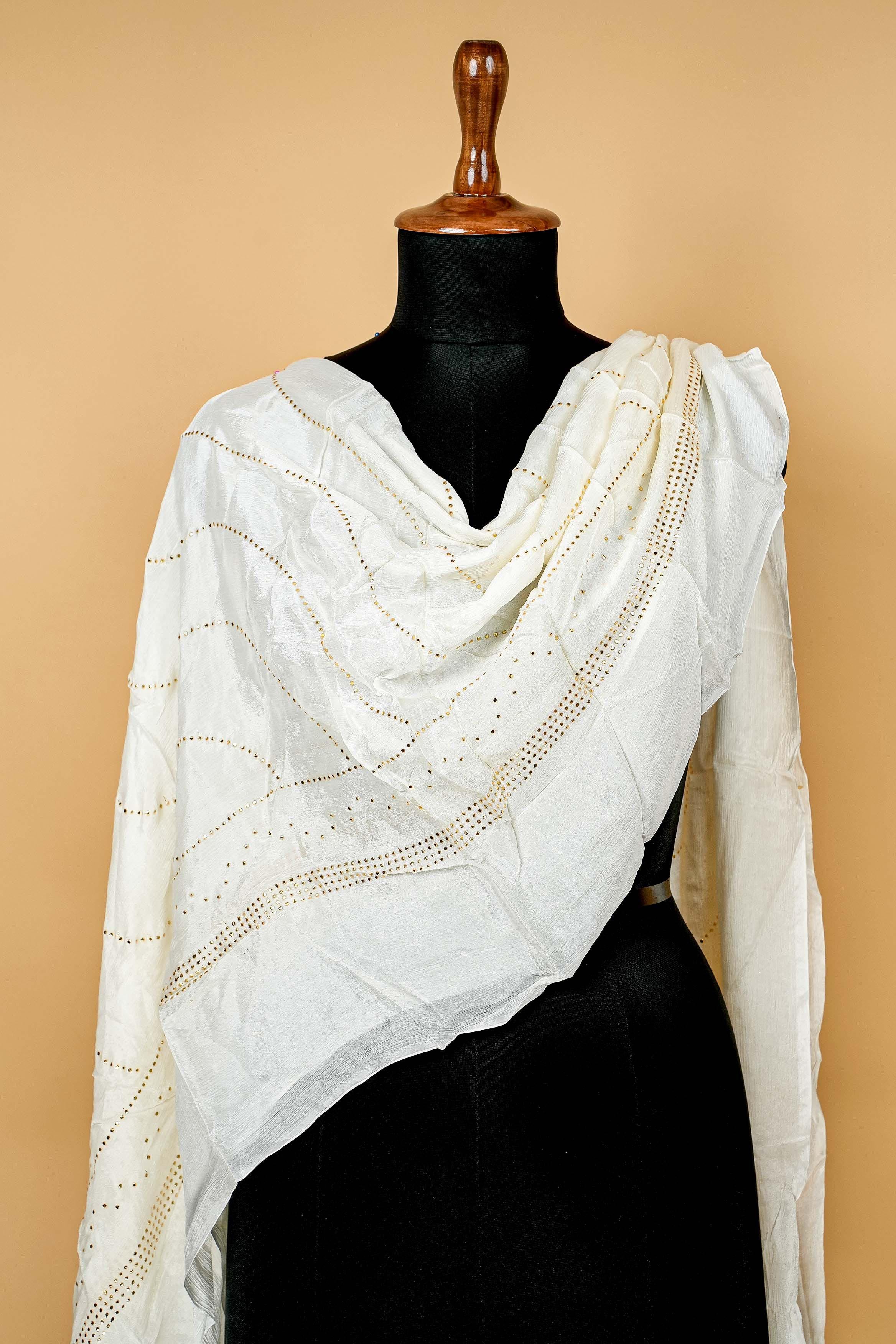 White Dupatta with Mukesh work allover