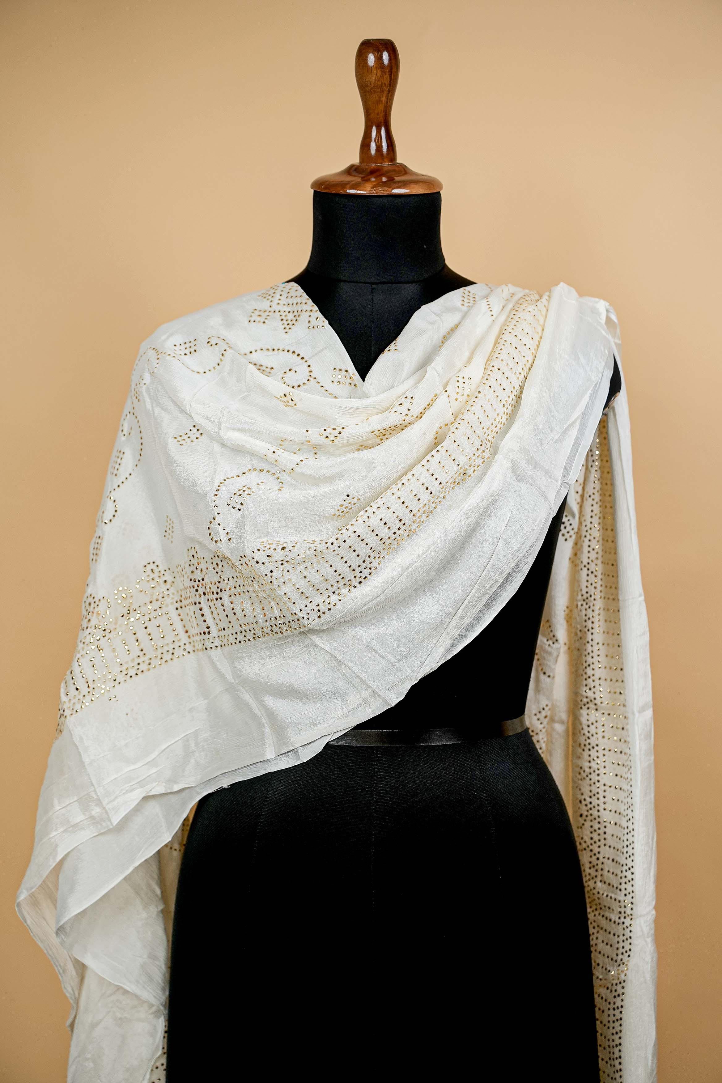 White Dupatta with Mukesh work allover