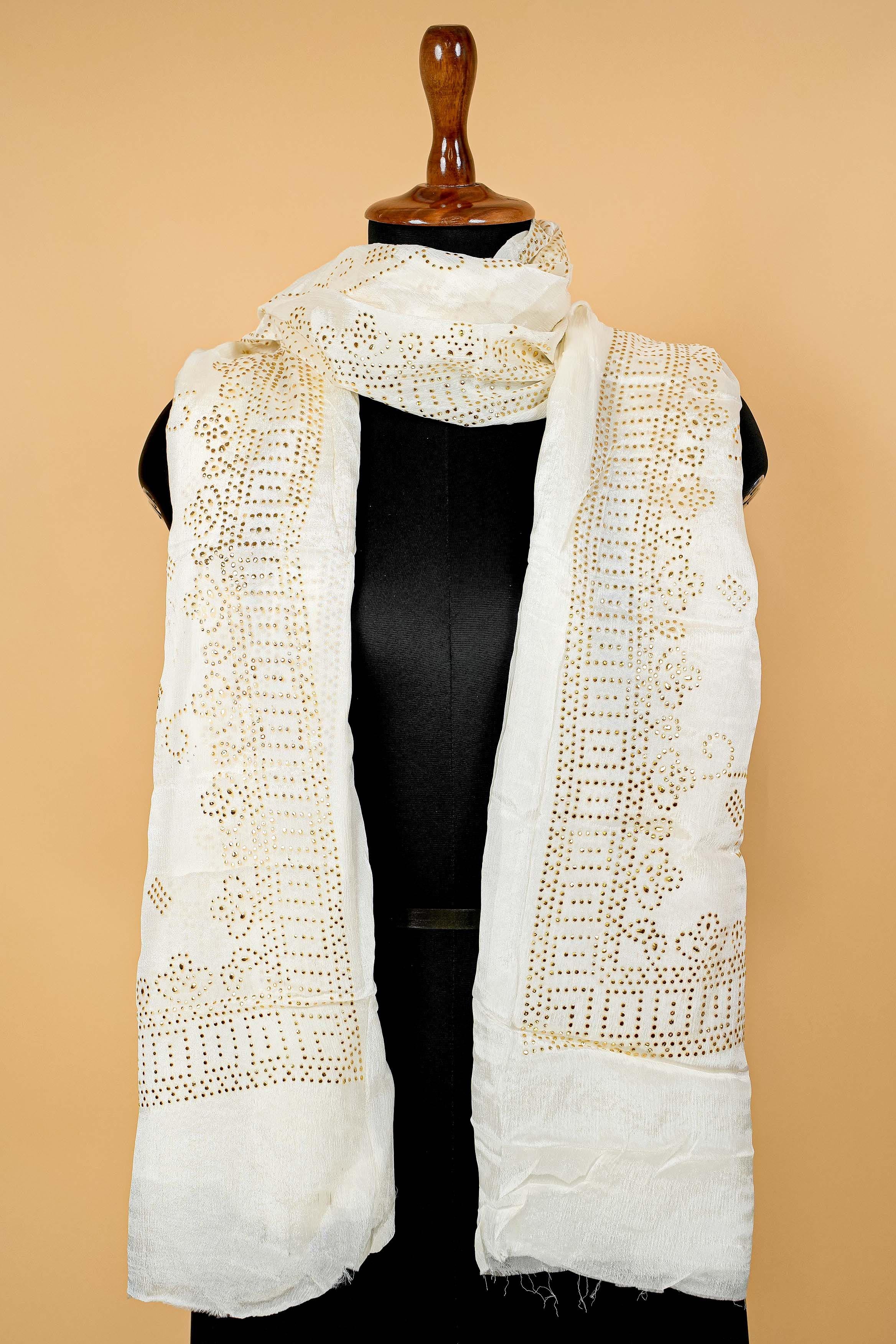 White Dupatta with Mukesh work allover