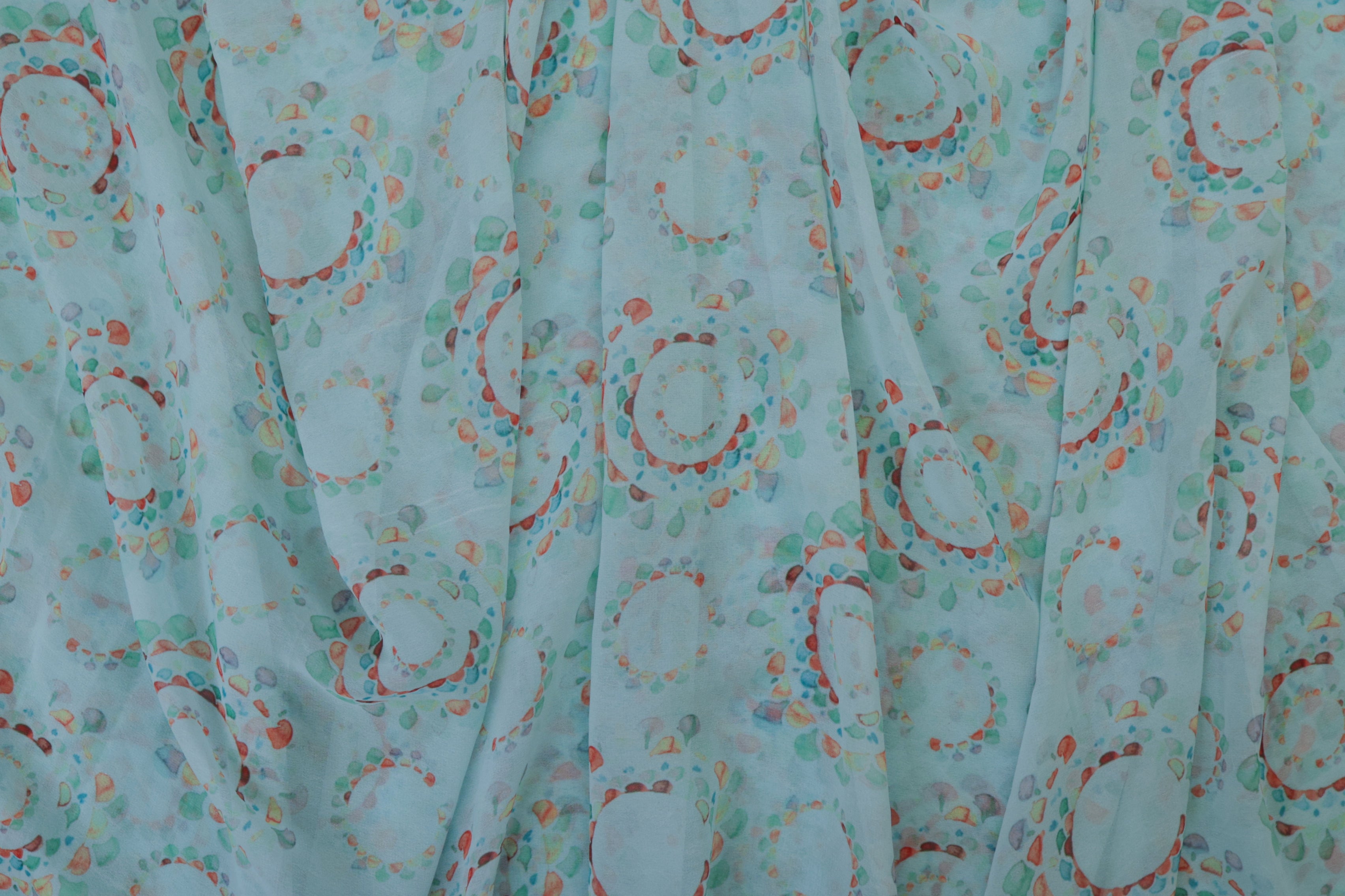 Pastel Blue Abstract Digital Printed Georgette Fabric