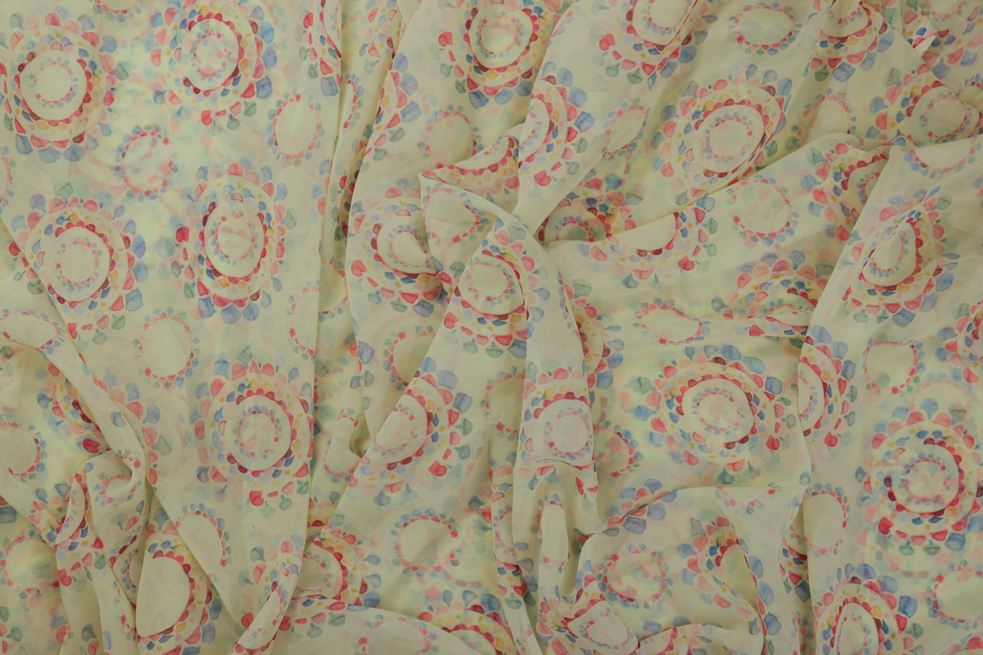 Pale Yellow Abstract Digital Printed Georgette Fabric