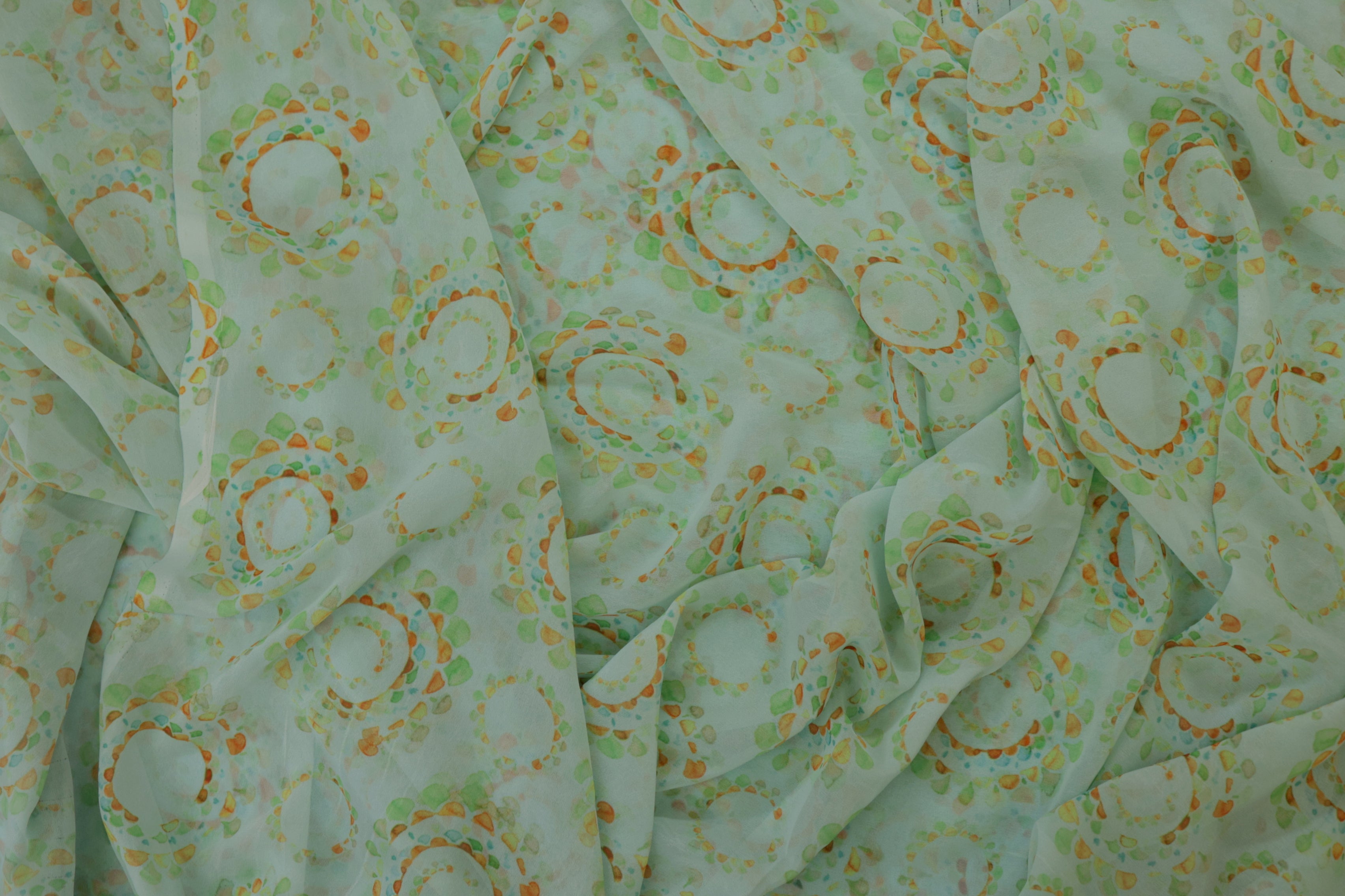 Pale Green Abstract Digital Printed Georgette Fabric