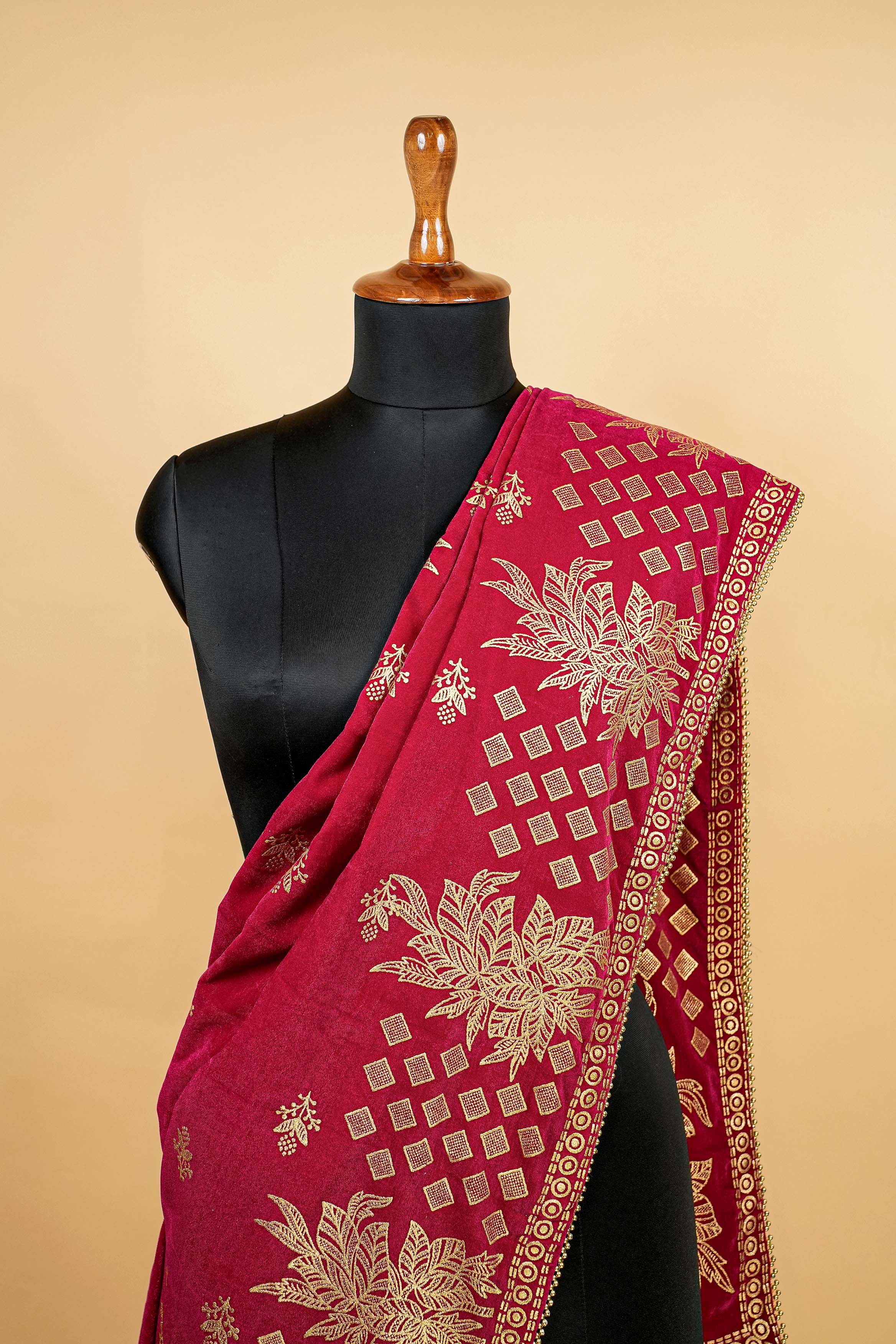 Rani Pink Dupatta with Foil Work Allover with Border