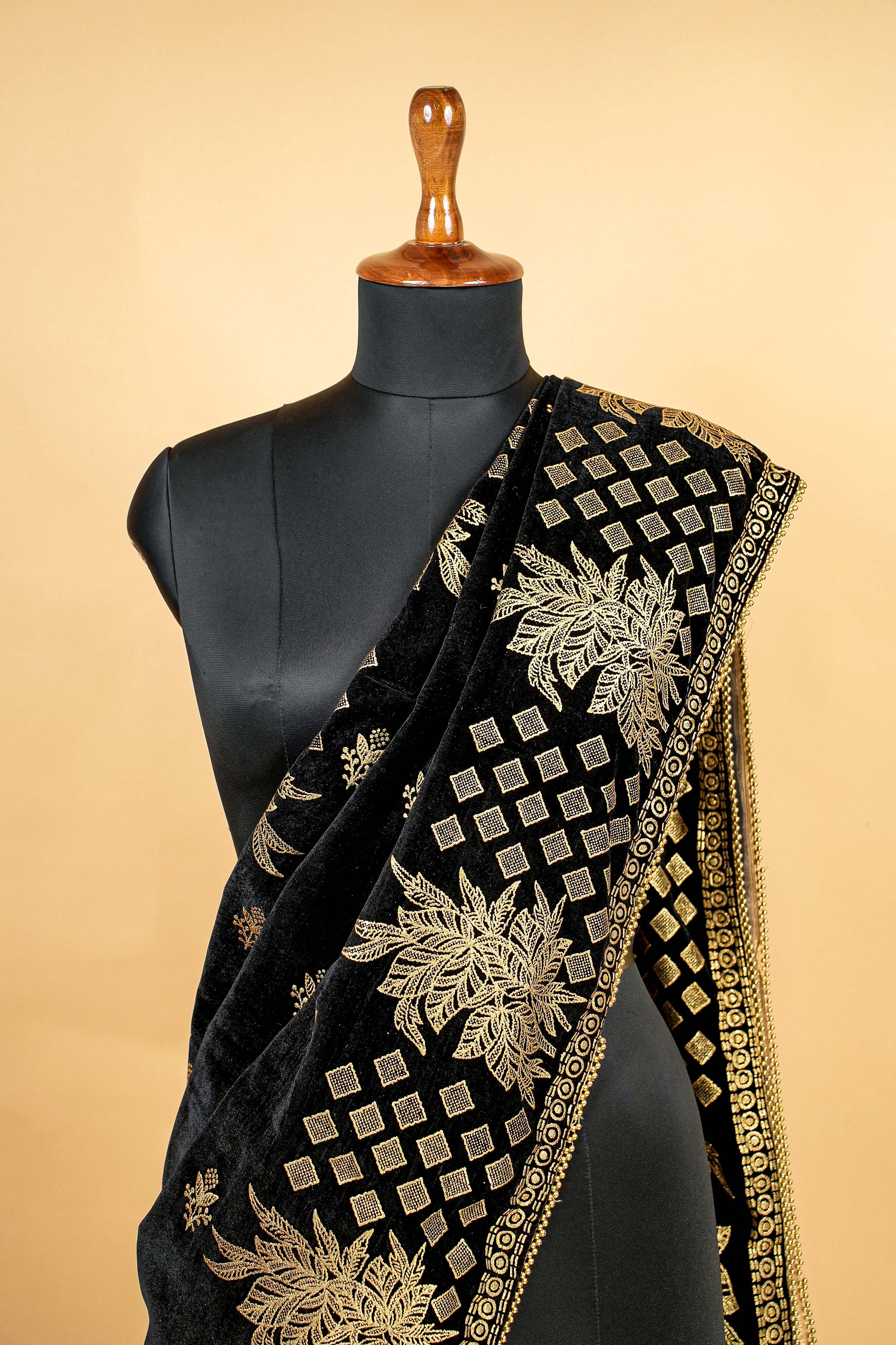 Black Dupatta with Foil Work Allover with Border