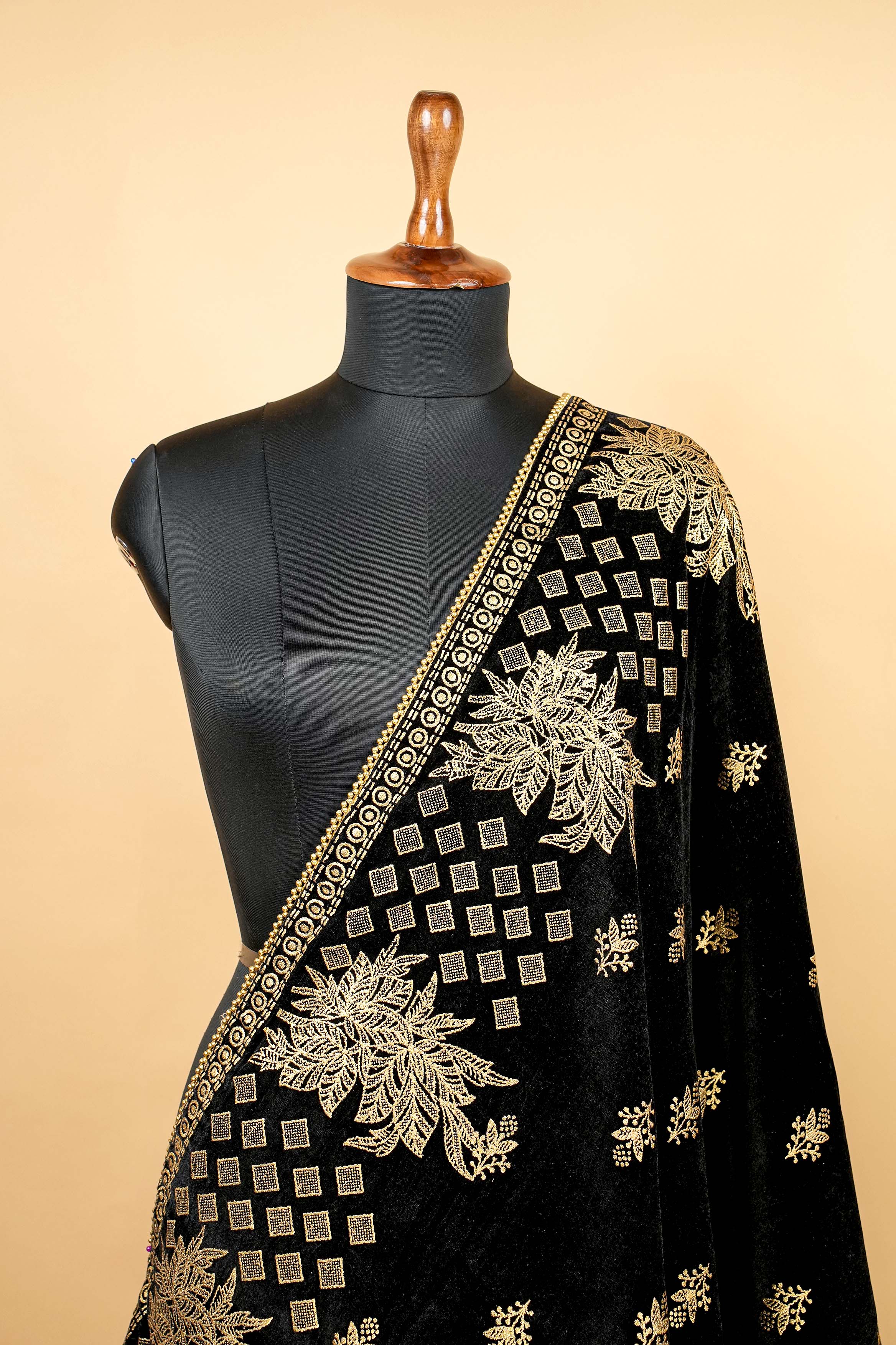 Black Dupatta with Foil Work Allover with Border