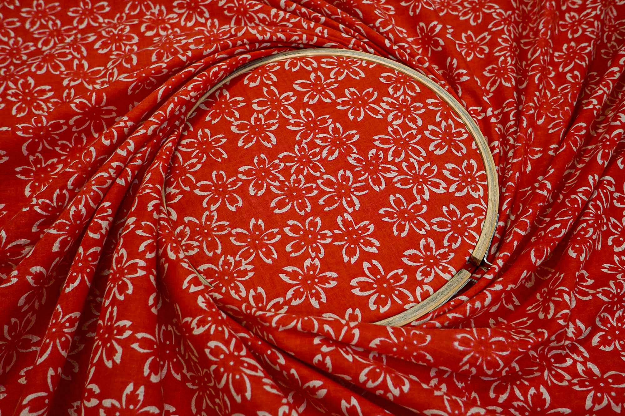 Red Cotton Fabric with Allover Floral Charm