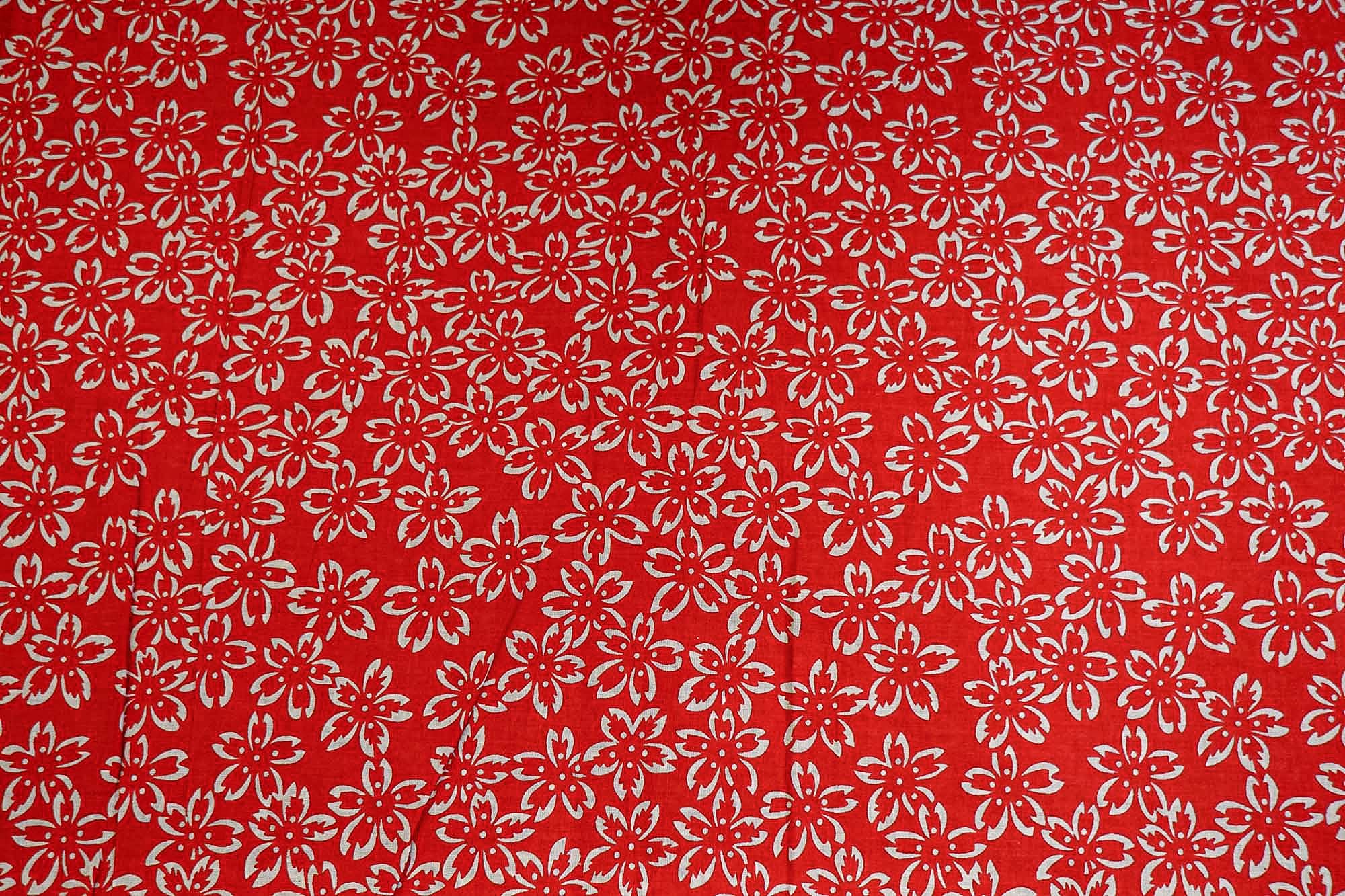 Red Cotton Fabric with Allover Floral Charm