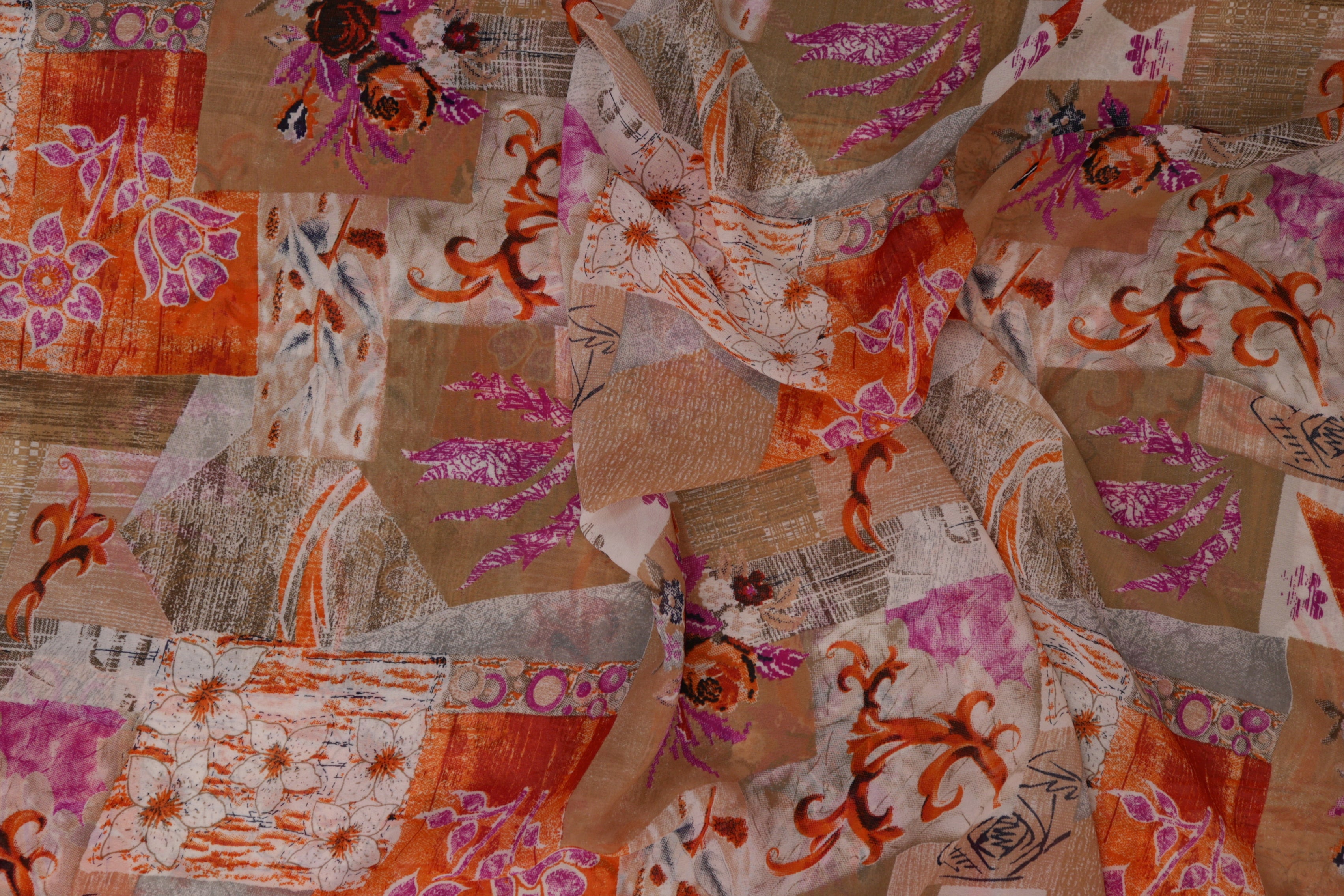 Multi Colour Abstract Digital Printed On Brown Georgette Fabric