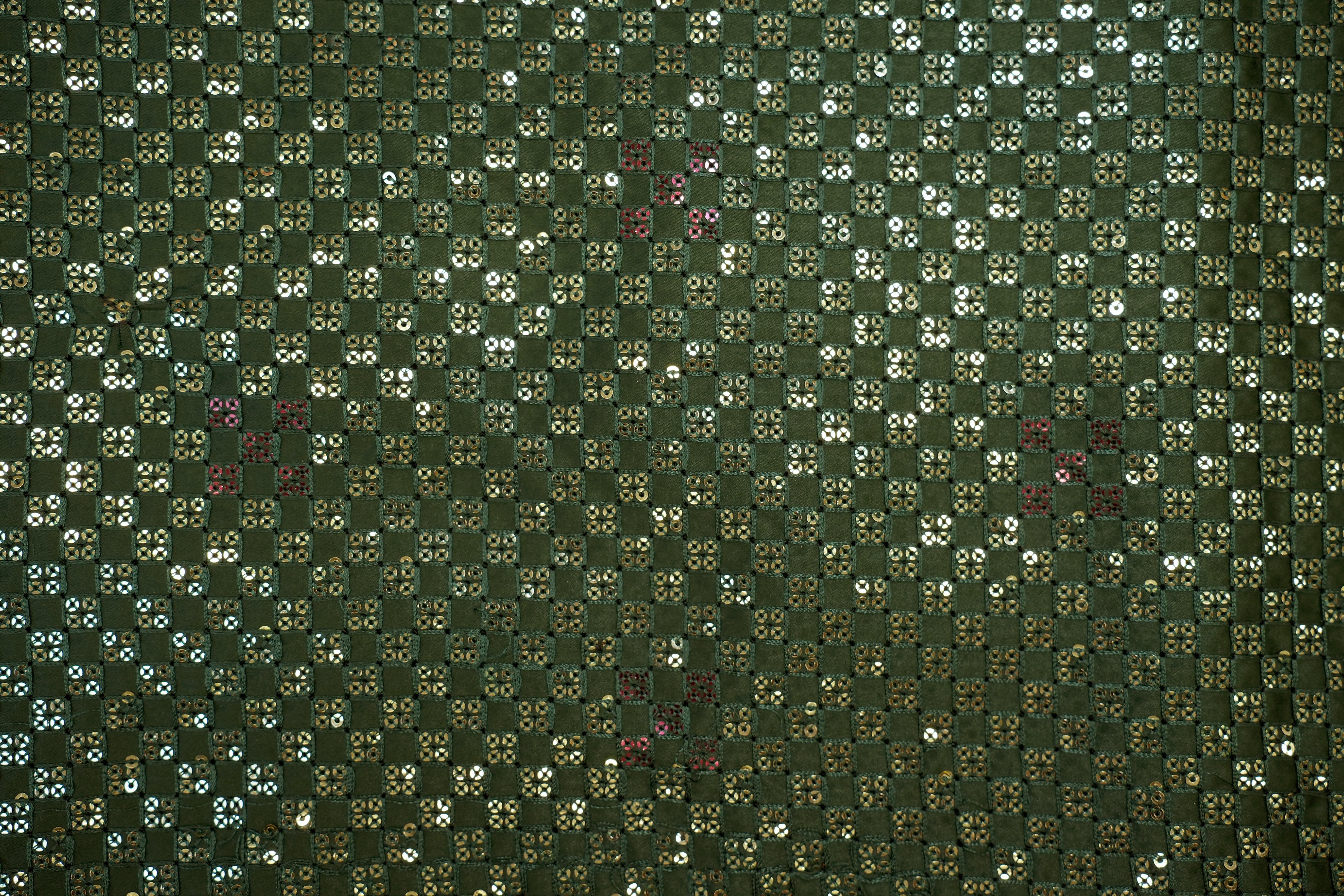 Bottle green Satin Silk with Geometric Thread Work and Sequins