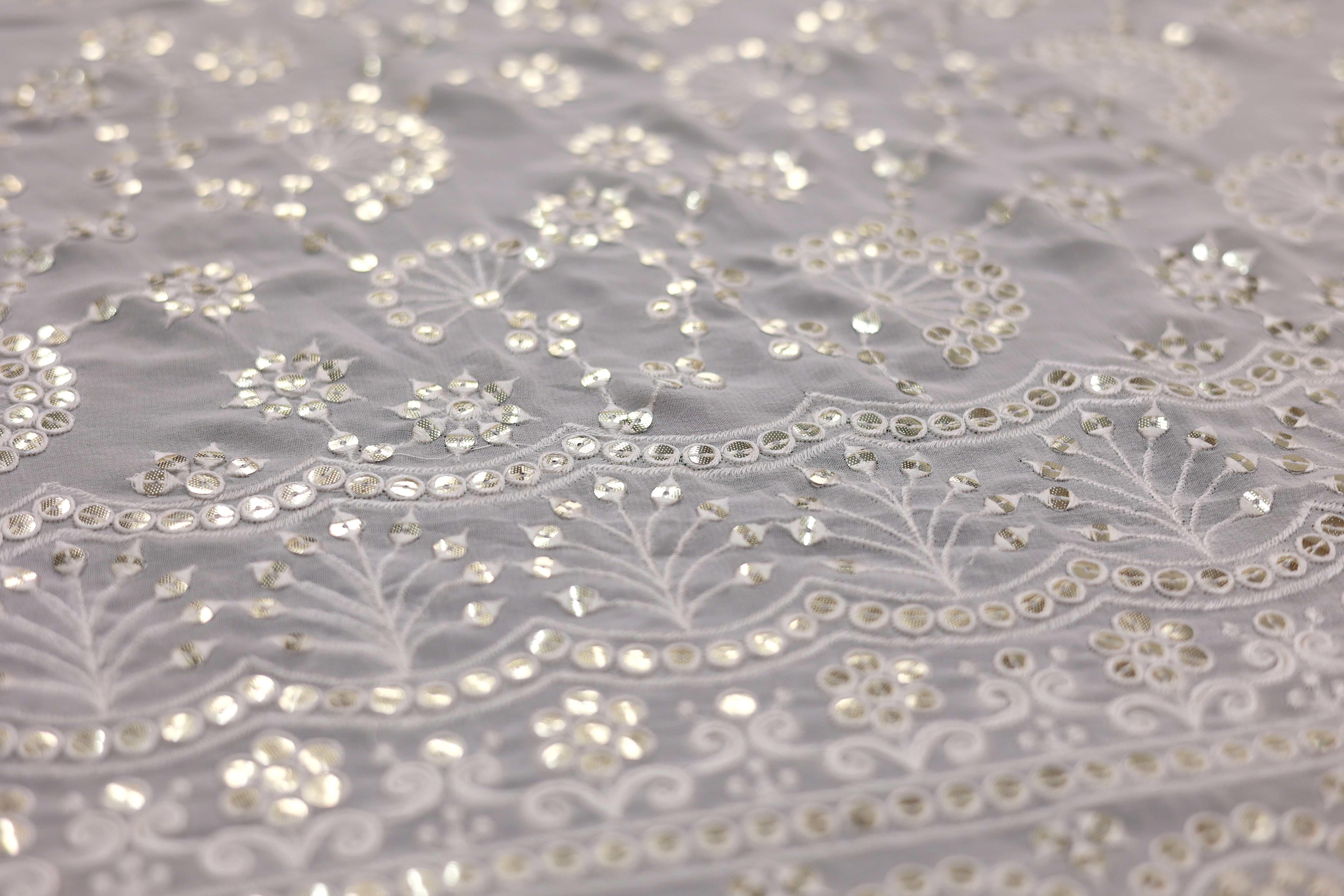 Floral Pattern Thread And Golden Sequins Embroidered Georgette Fabric With Border