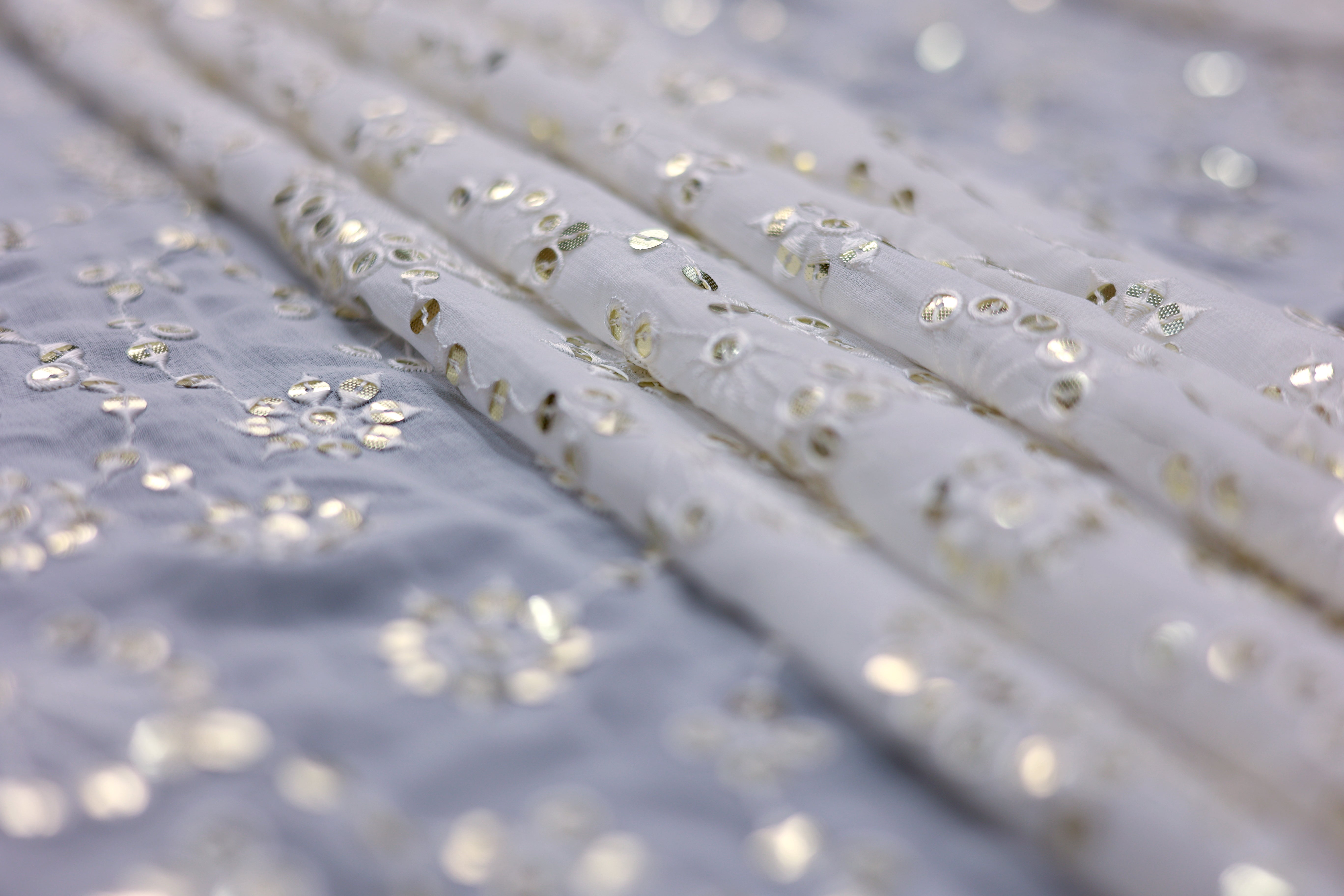 Floral Pattern Thread And Golden Sequins Embroidered Georgette Fabric With Border