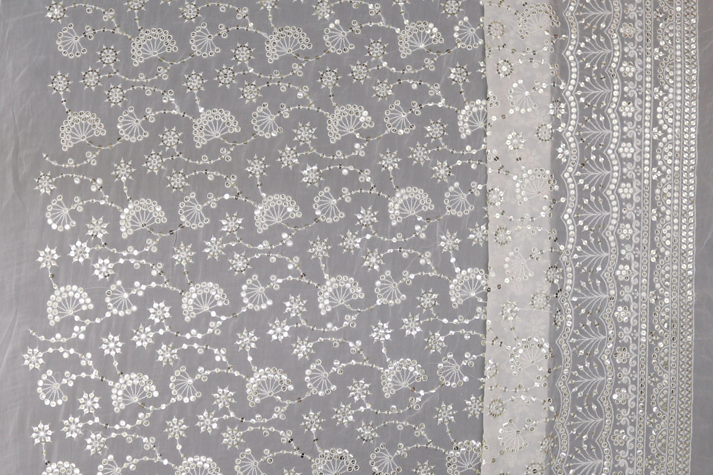 Floral Pattern Thread And Golden Sequins Embroidered Georgette Fabric With Border