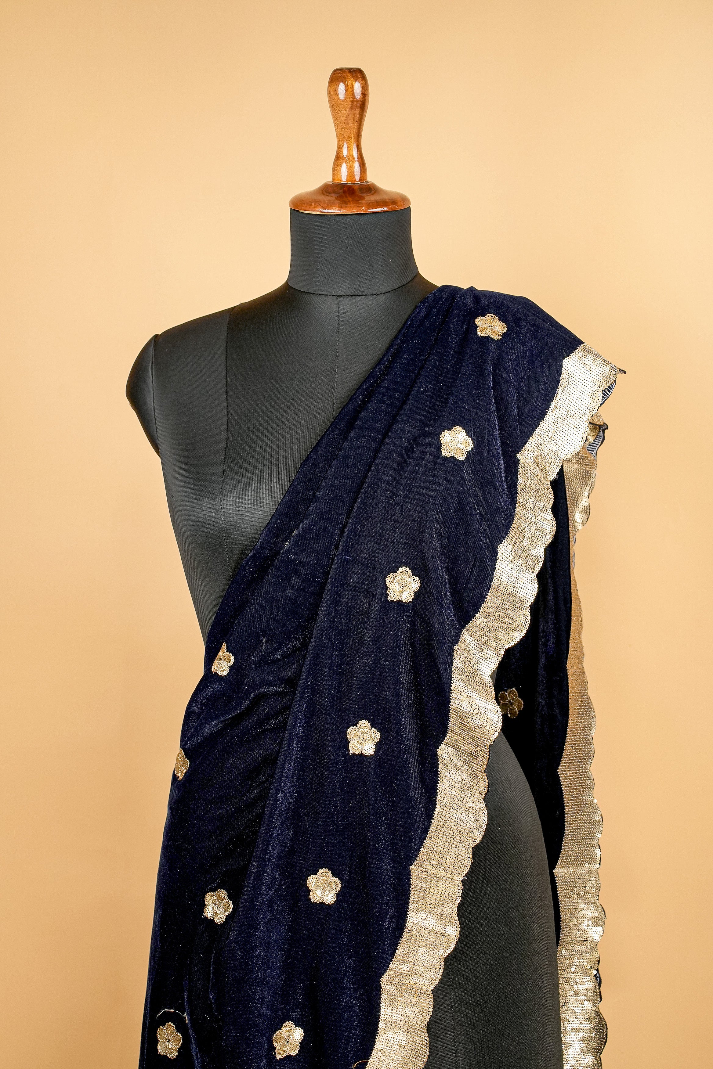 Midnight Blue Dupatta With Sequins Butti Allover and Border