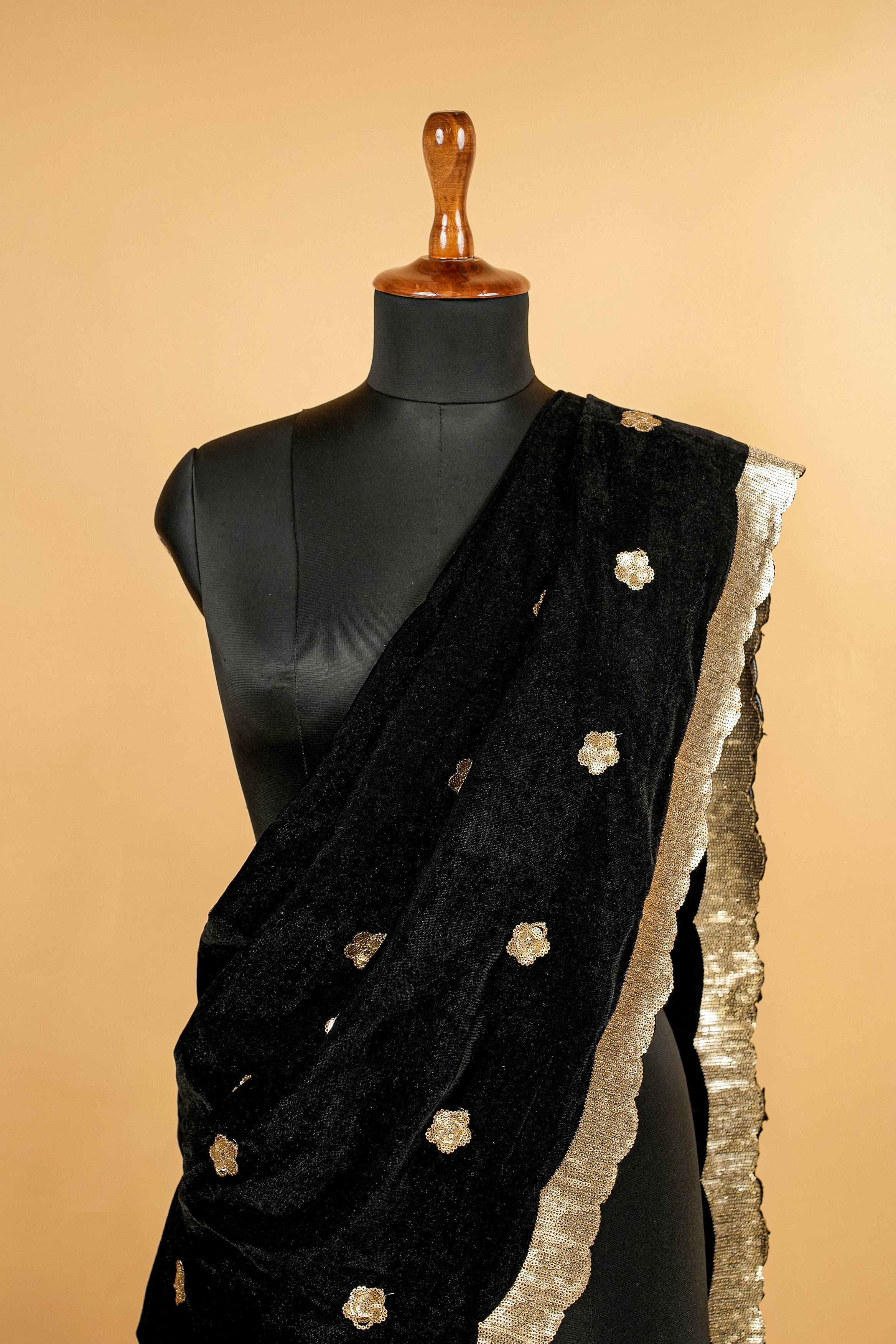 Black Dupatta With Sequins Butti Allover and Border