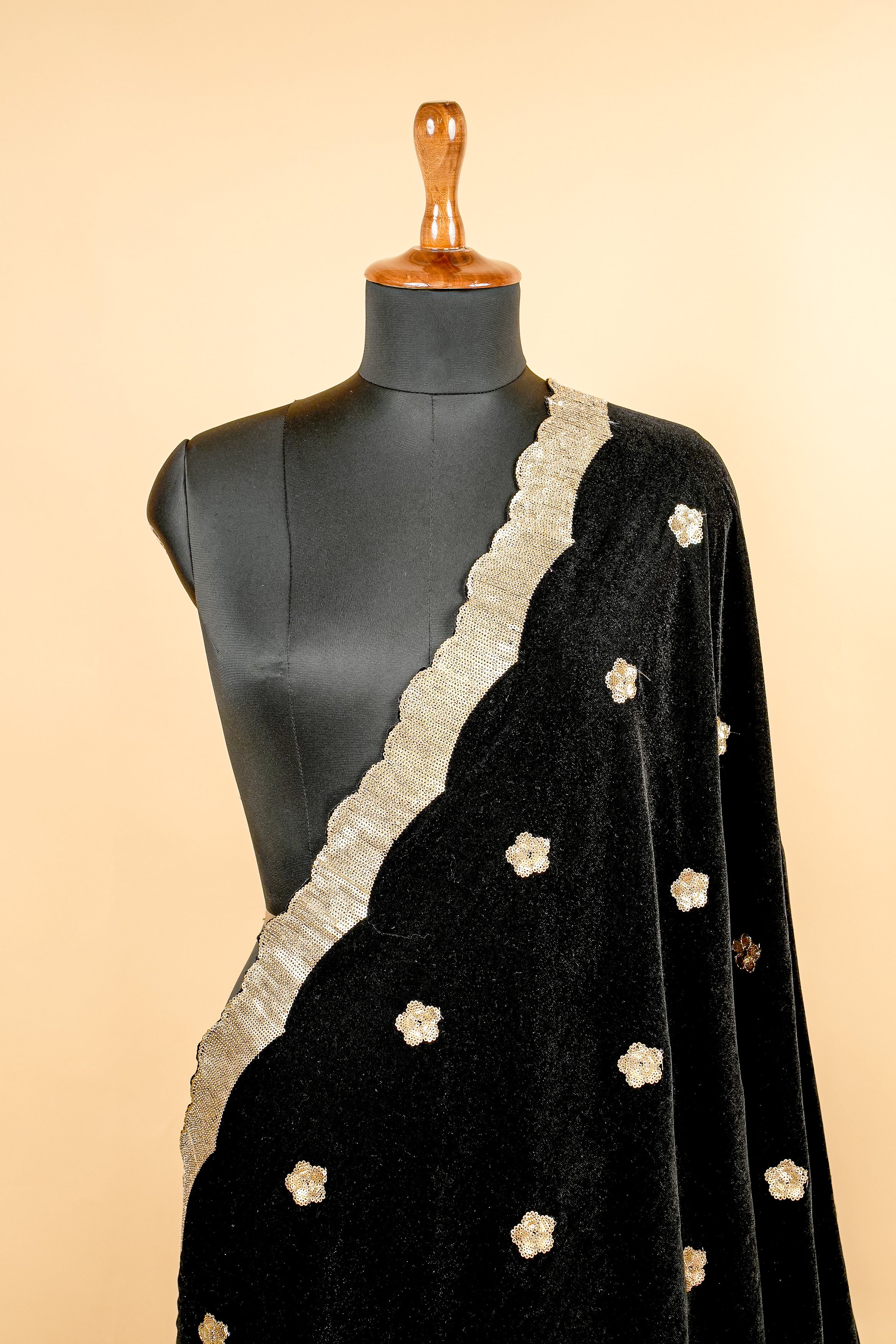 Black Dupatta With Sequins Butti Allover and Border