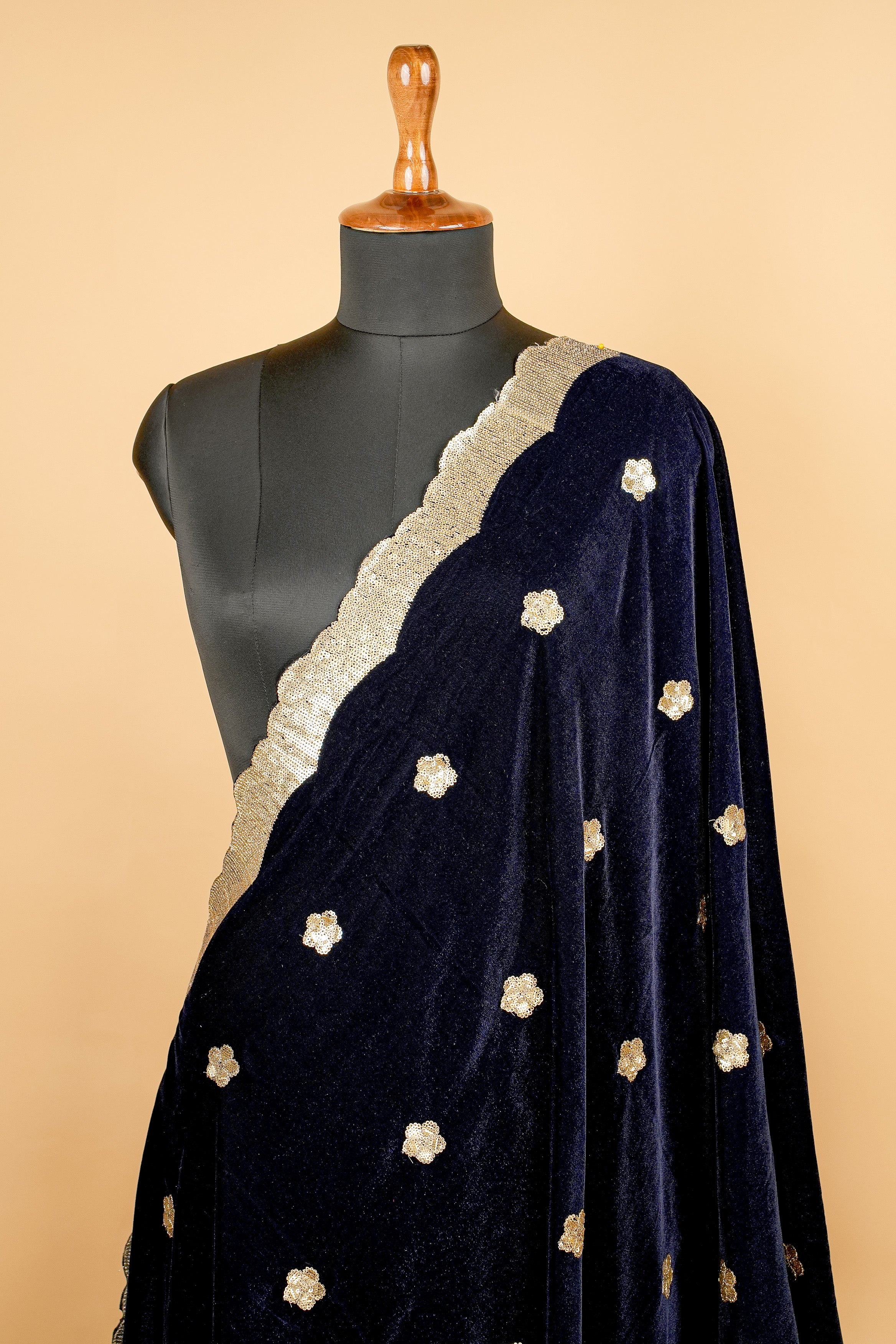 Midnight Blue Dupatta With Sequins Butti Allover and Border