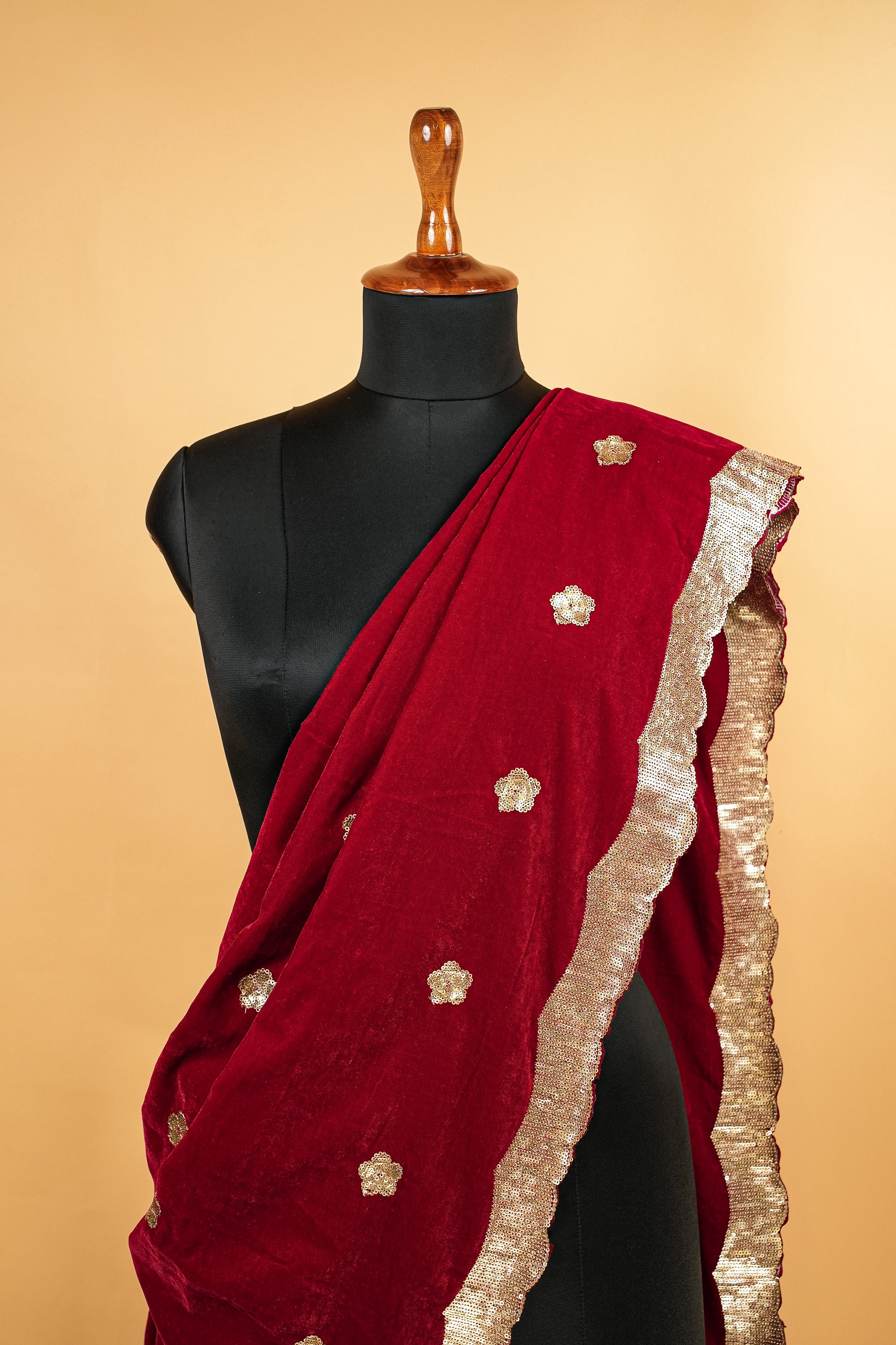 Maroon Dupatta With Sequins Butti Allover and Border