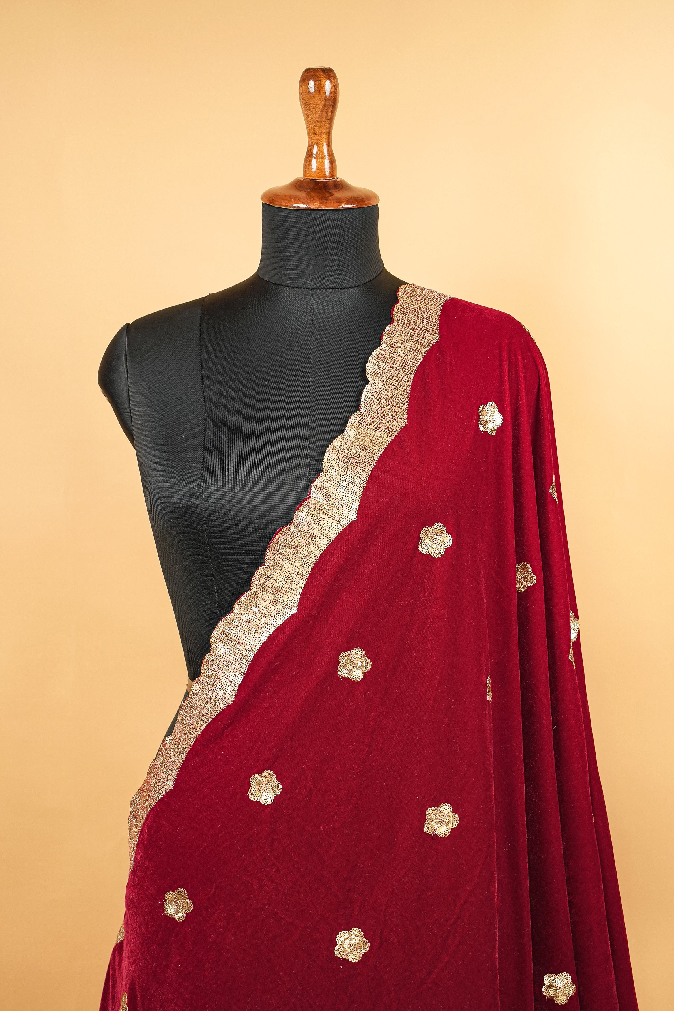 Maroon Dupatta With Sequins Butti Allover and Border