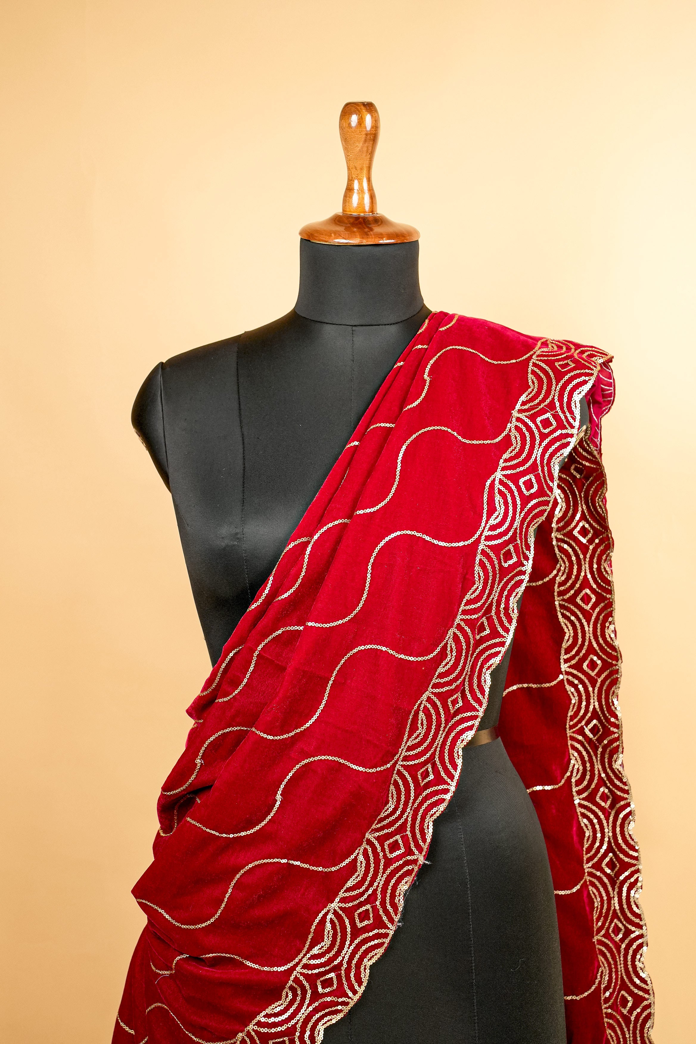 Maroon Dupatta With Sequins work allover With Border