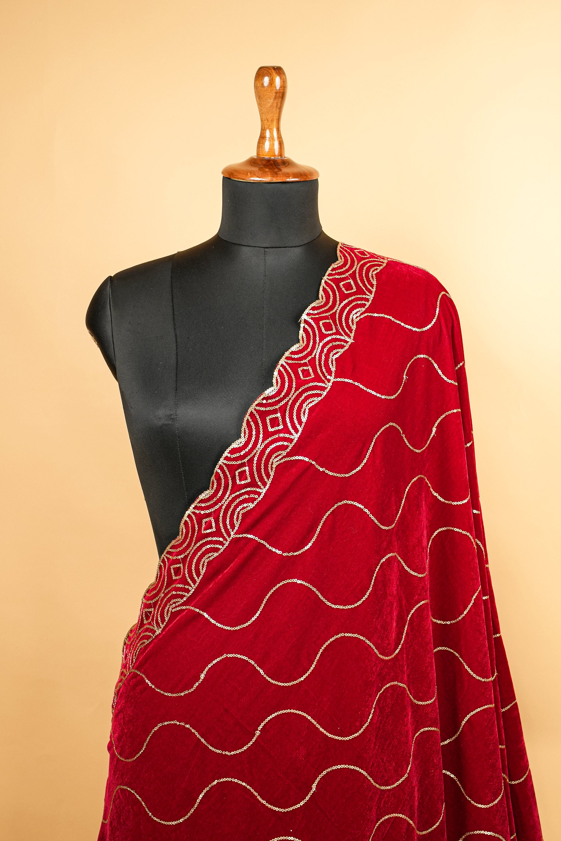 Maroon Dupatta With Sequins work allover With Border