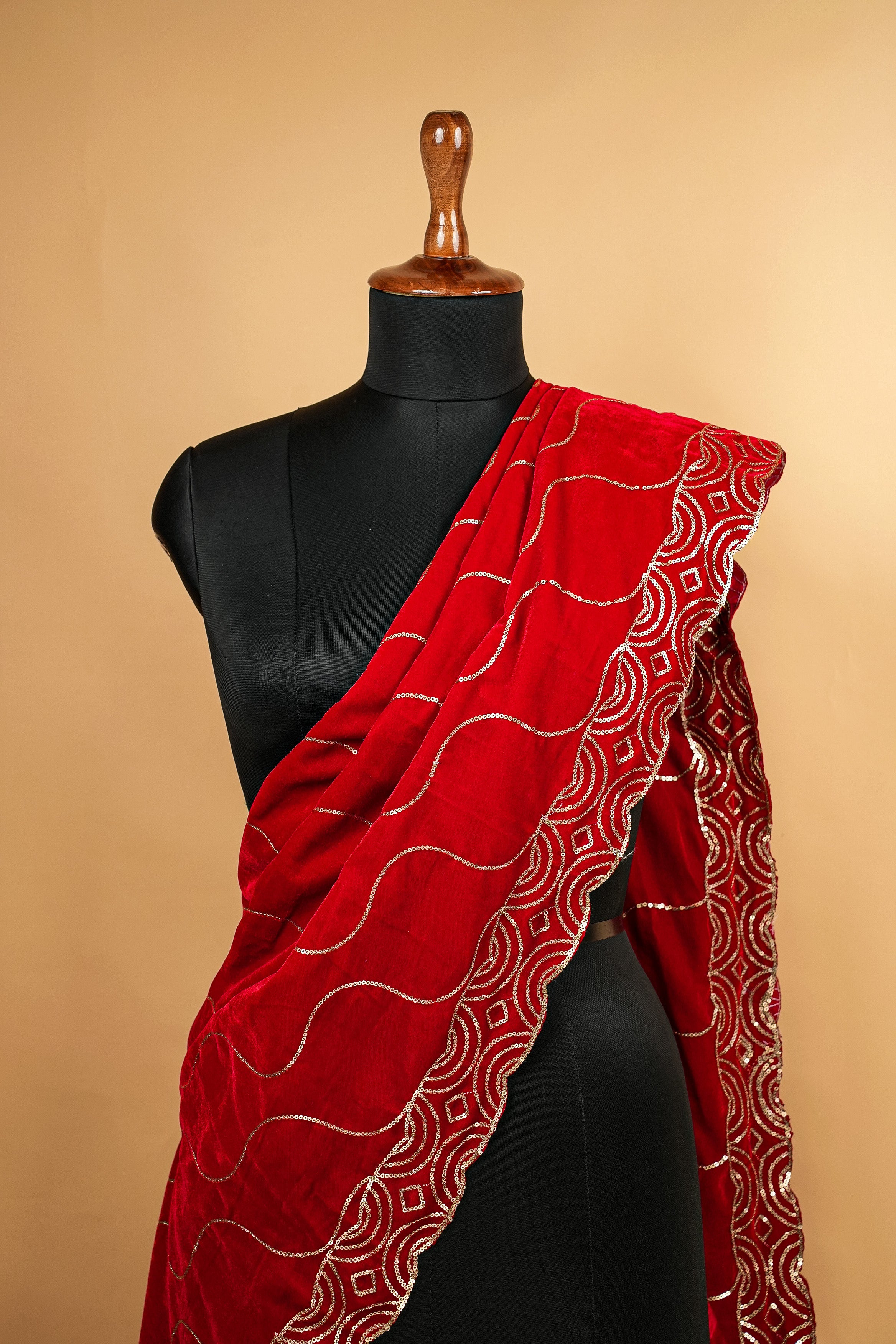 Red Dupatta With Sequins work allover With Border